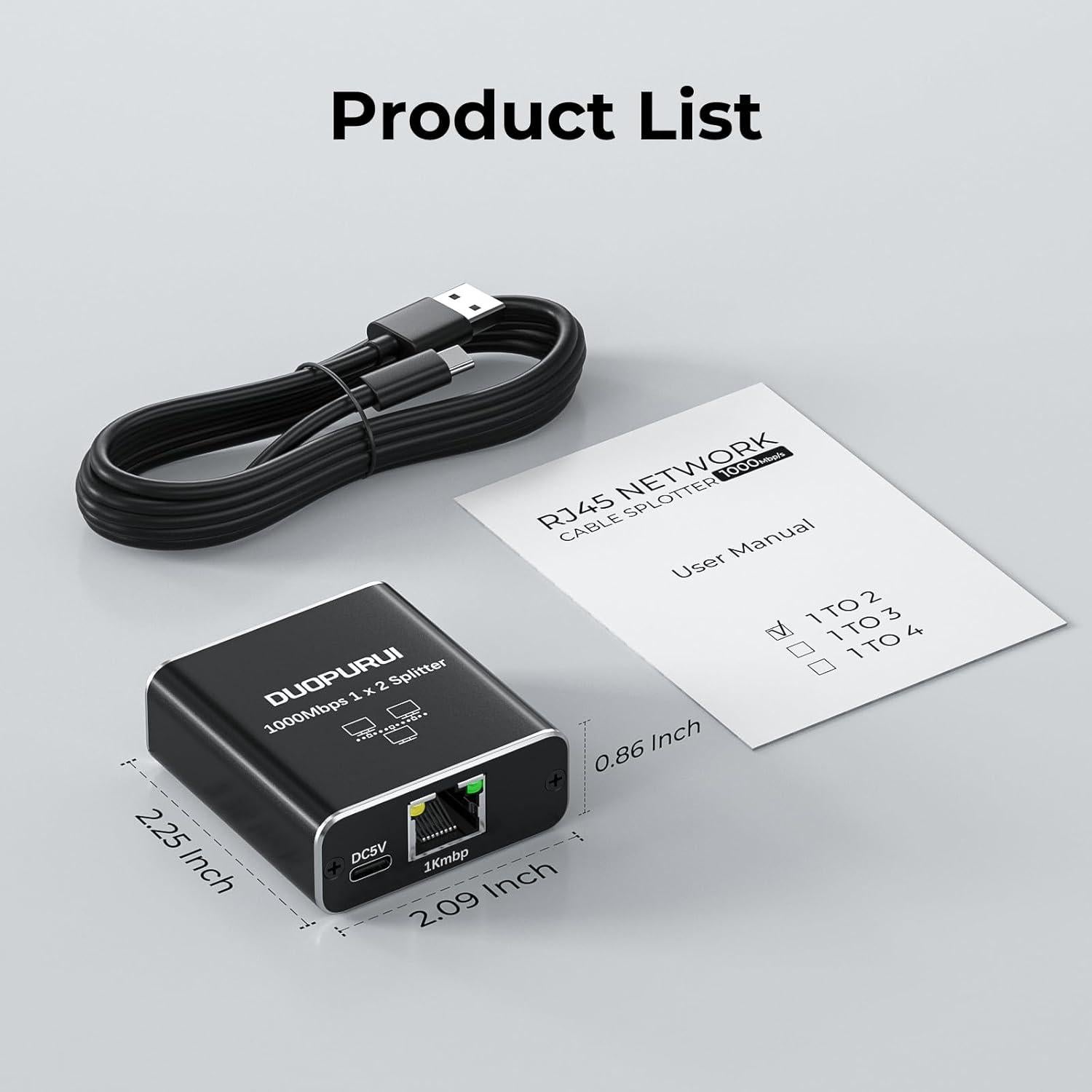 Divisor Ethernet 1 a 2 Duopurui 1000Mbps Plug and Play