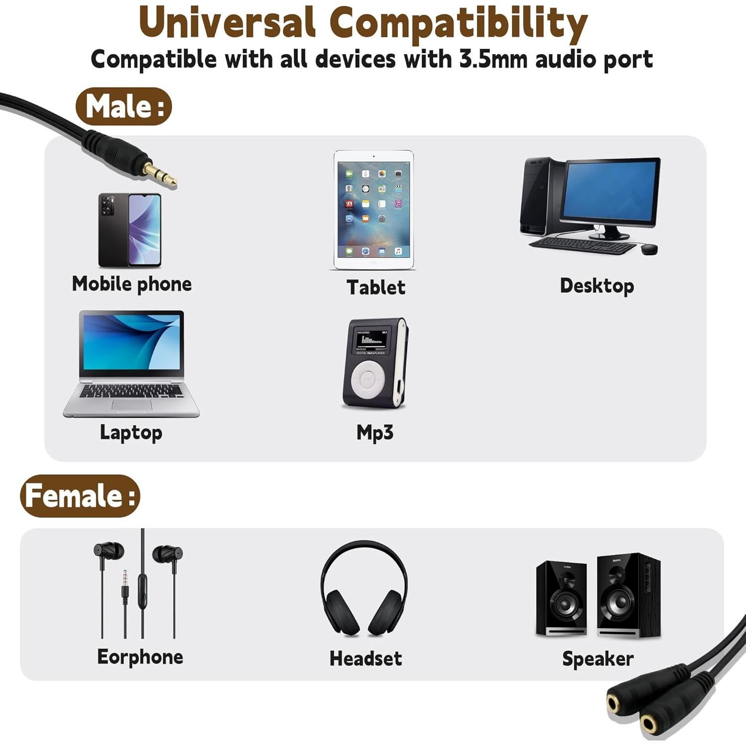 Divisor de Audio Estéreo ONXE 3.5mm Macho a 2 Hembras - 2 Paquetes