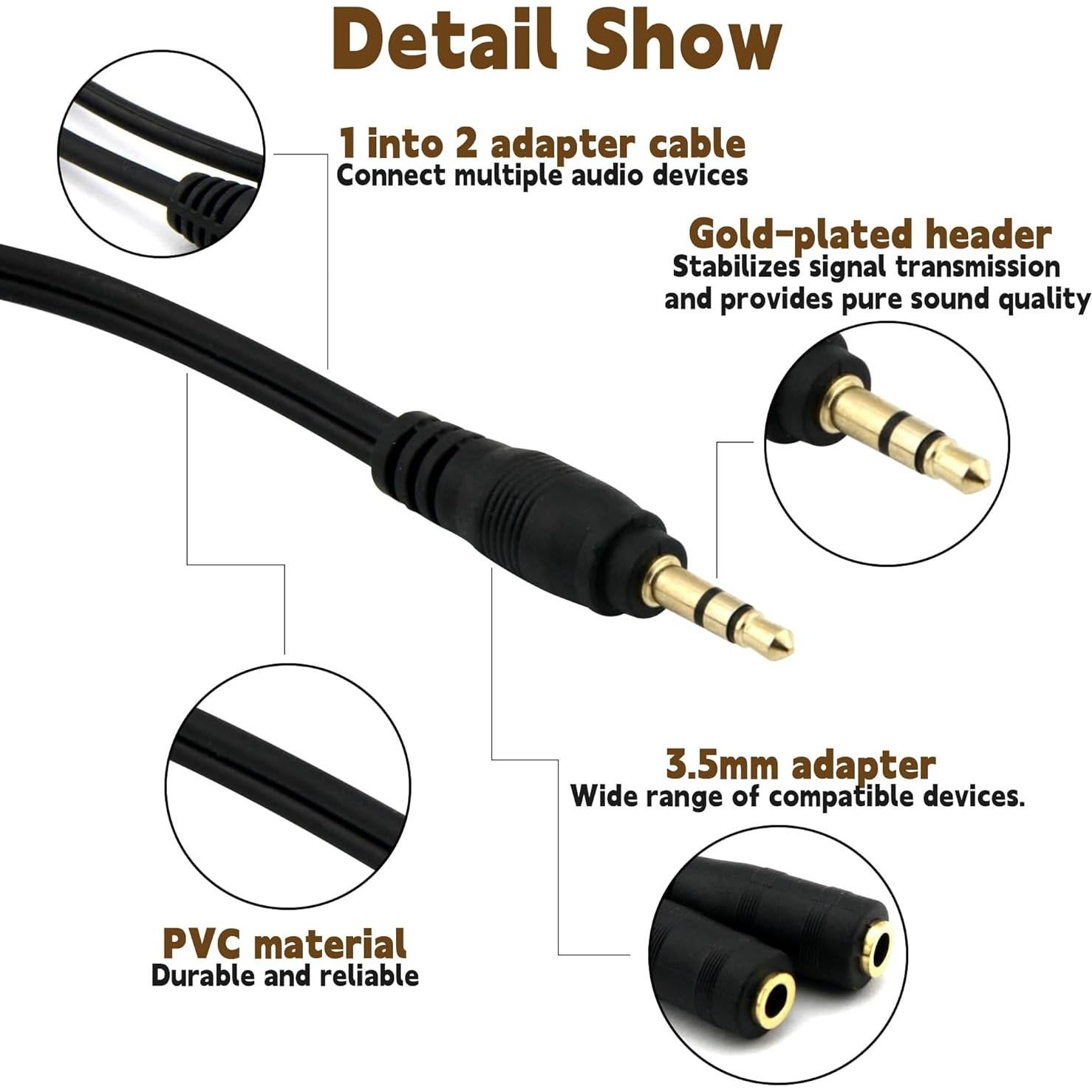 Divisor de Audio Estéreo ONXE 3.5mm Macho a 2 Hembras - 2 Paquetes