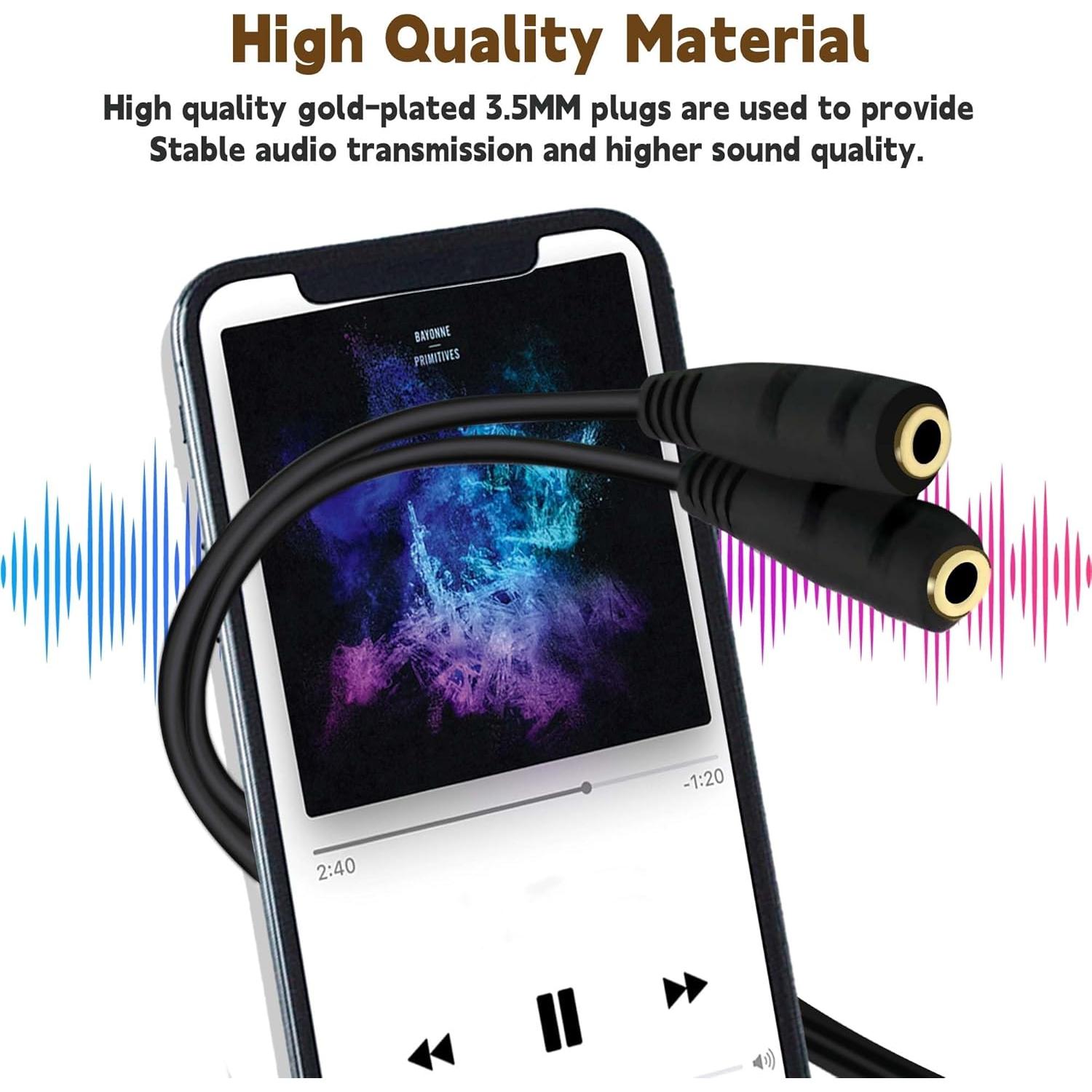 Divisor de Audio Estéreo ONXE 3.5mm Macho a 2 Hembras - 2 Paquetes