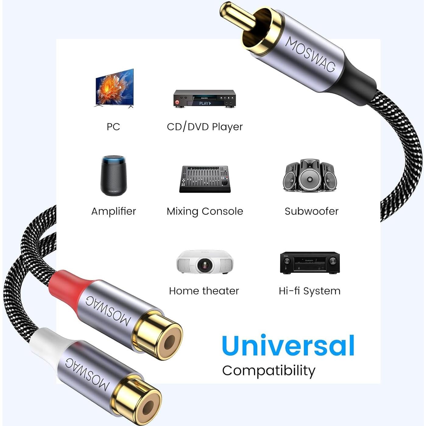 Cable RCA Macho a 2 Hembras MOSWAG 20cm Audio Estéreo