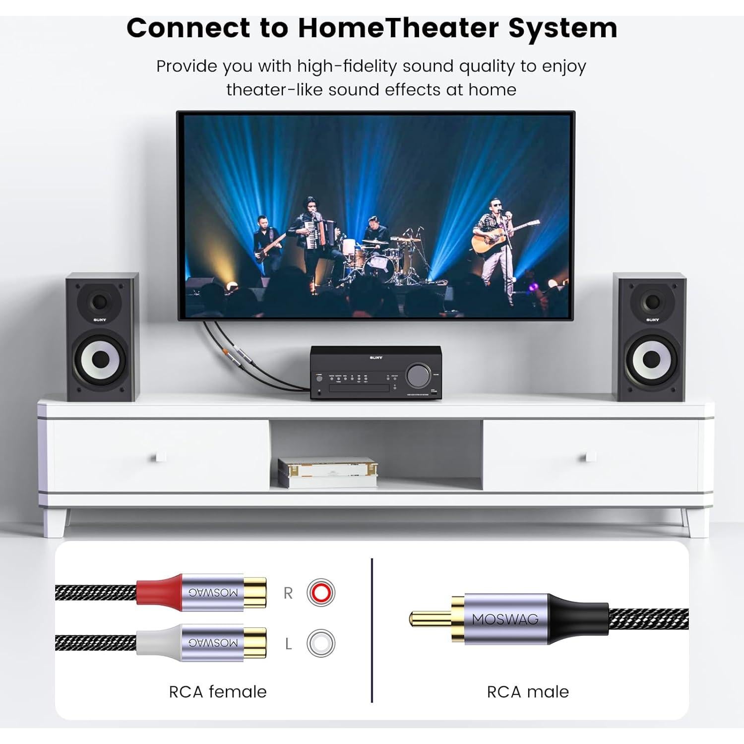 Cable RCA Macho a 2 Hembras MOSWAG 20cm Audio Estéreo