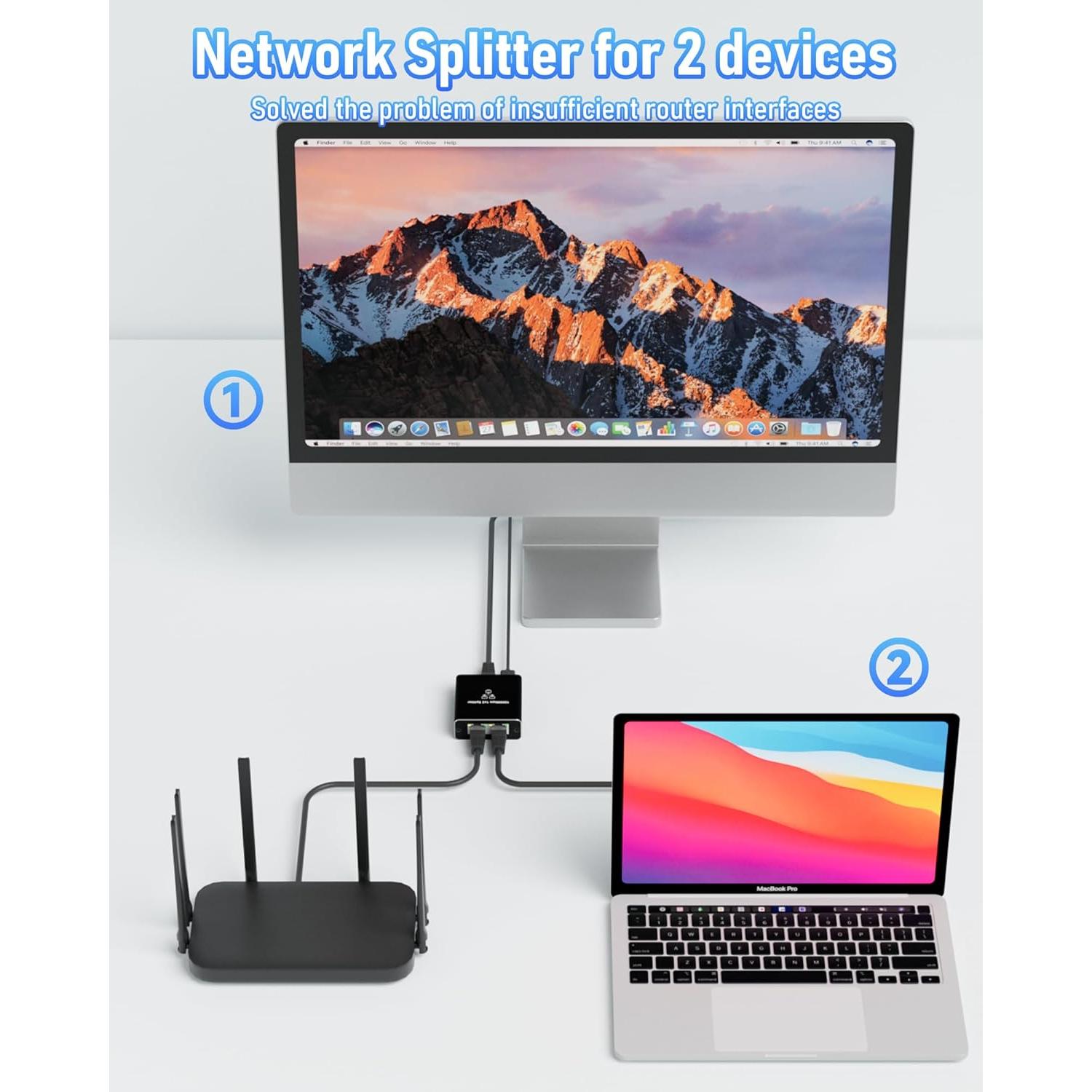 Divisor Ethernet 1 a 2 YOFEEPOP Gigabit 1000Mbps RJ45 USB C