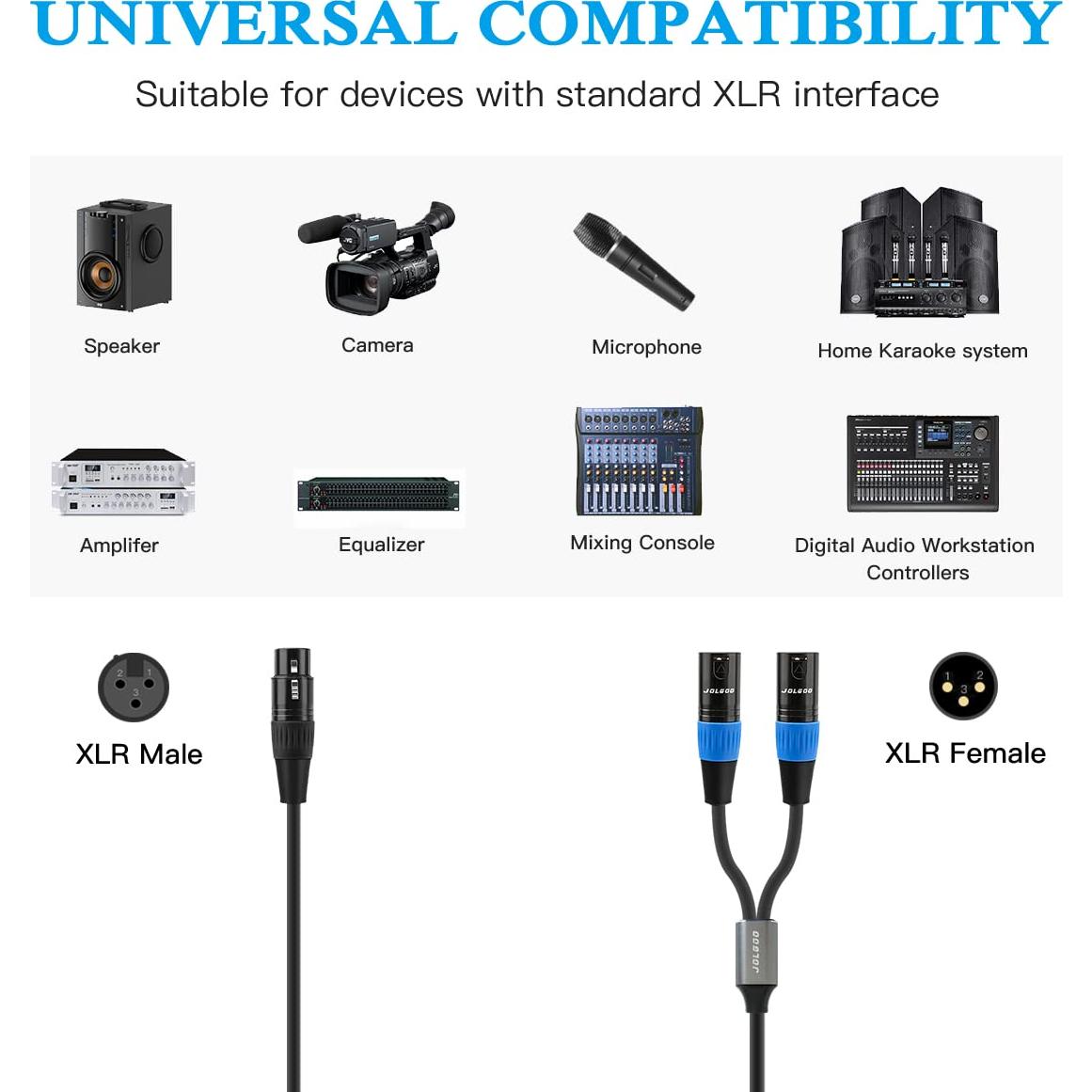 Cable divisor XLR JOLGOO hembra a 2 machos 0.49m