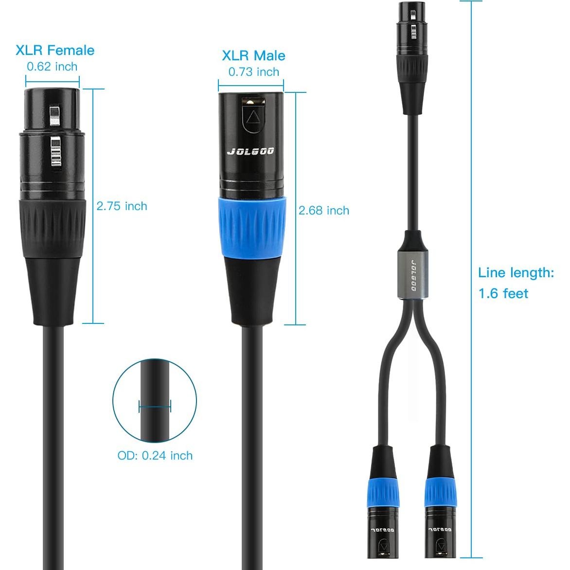 Cable divisor XLR JOLGOO hembra a 2 machos 0.49m