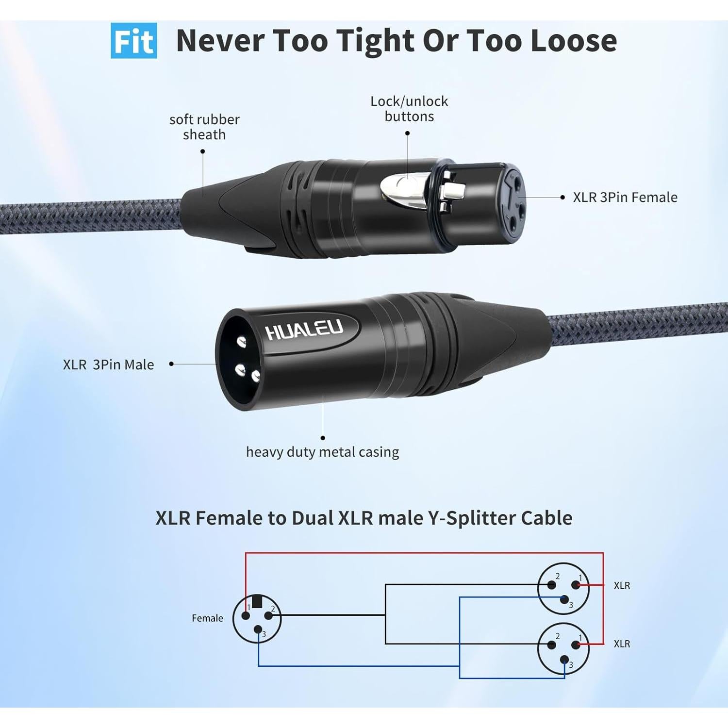 Cable Divisor Y XLR Femenino a Doble Masculino 0.61m HUALEU
