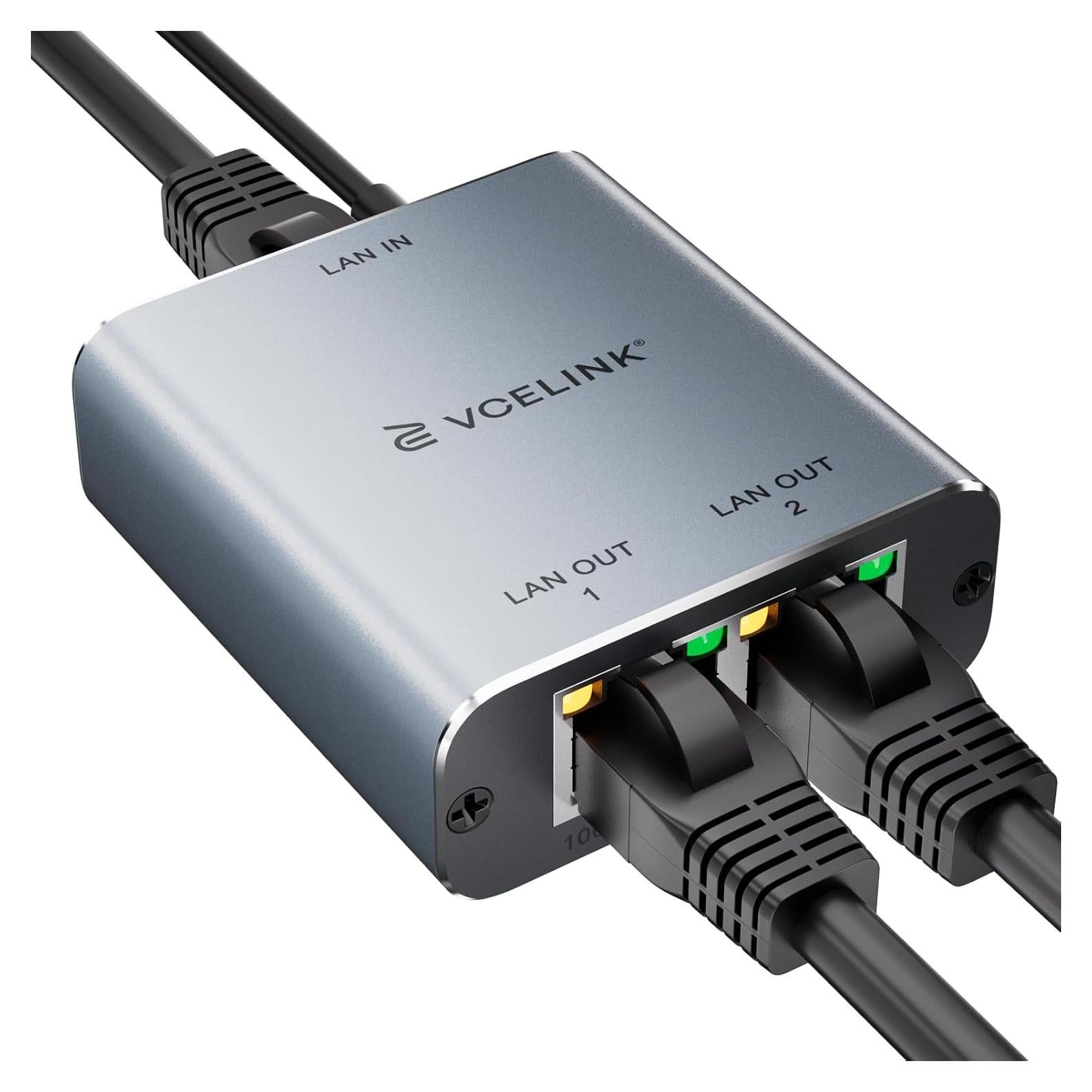 Divisor Ethernet VCELINK 1 a 2, 1000Mbps, Plug and Play