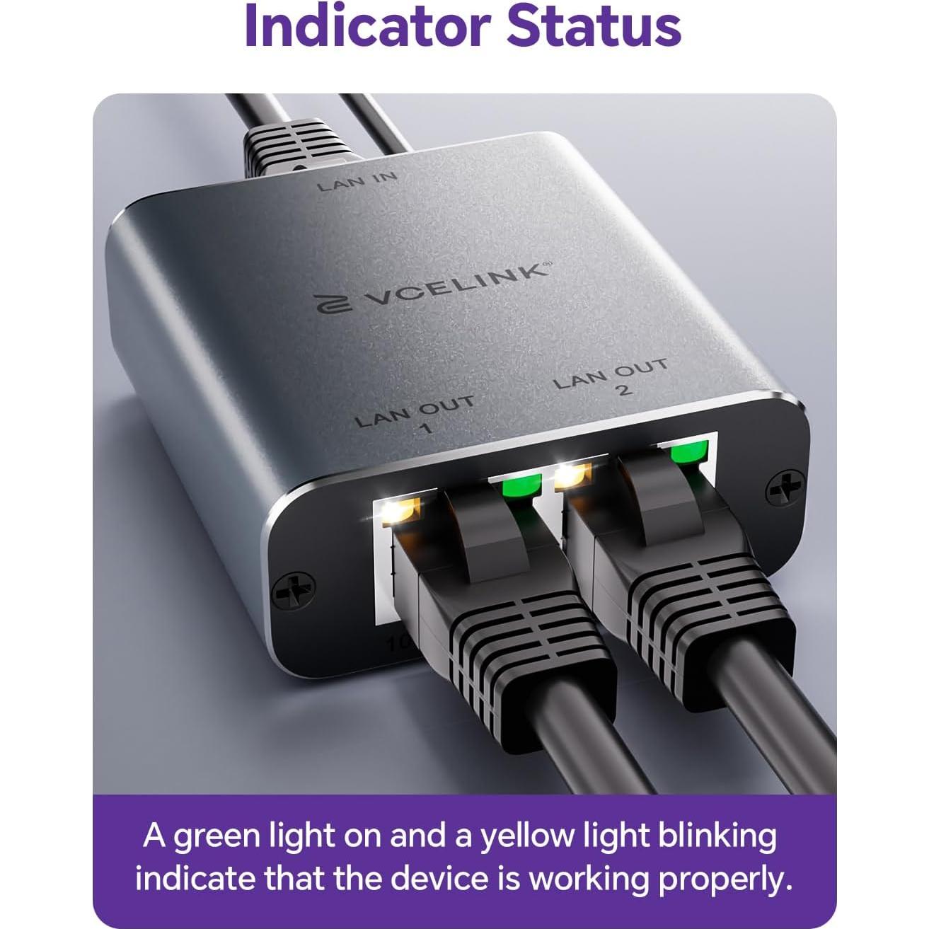 Divisor Ethernet VCELINK 1 a 2, 1000Mbps, Plug and Play