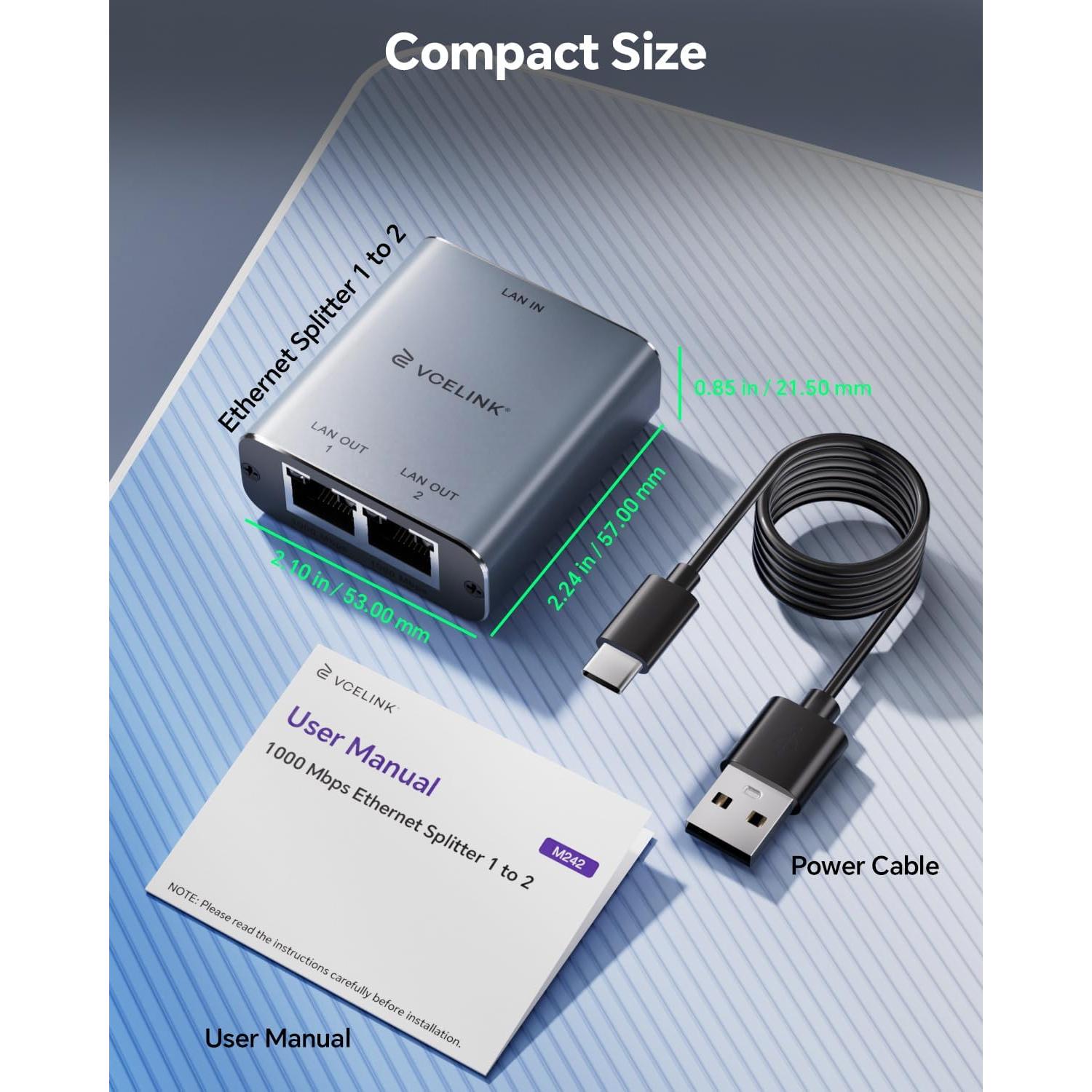 Divisor Ethernet VCELINK 1 a 2, 1000Mbps, Plug and Play