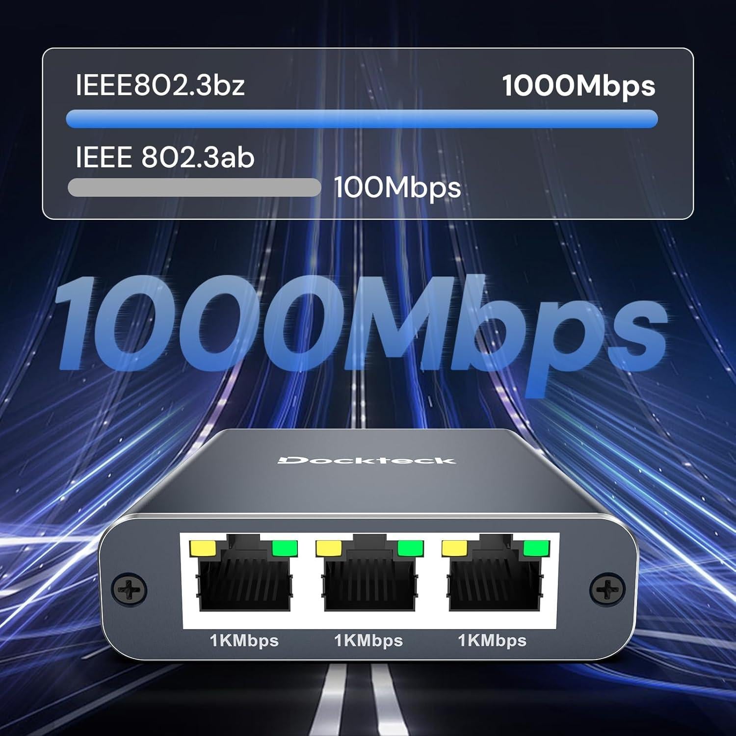 Divisor Ethernet 1 a 3 Dockteck 1000Mbps Gris Aluminio