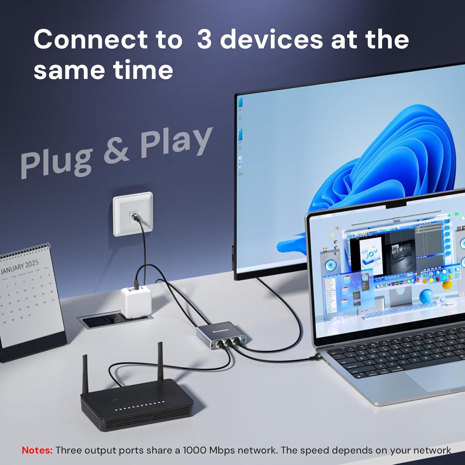 Divisor Ethernet 1 a 3 Dockteck 1000Mbps Gris Aluminio
