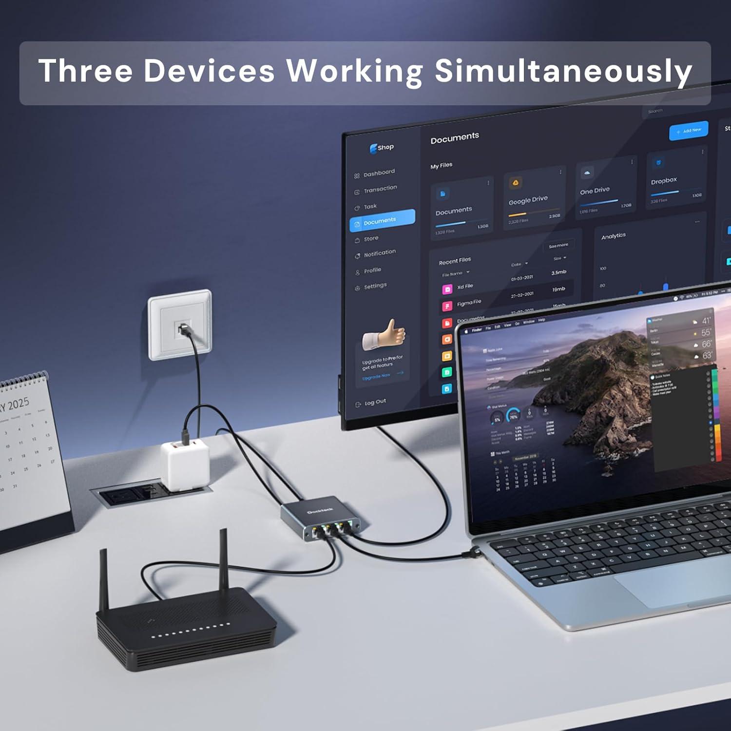 Divisor Ethernet 1 a 3 Dockteck 1000Mbps Gris Aluminio