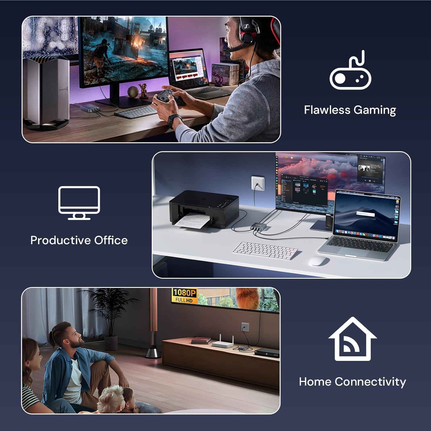 Divisor Ethernet 1 a 3 Dockteck 1000Mbps Gris Aluminio