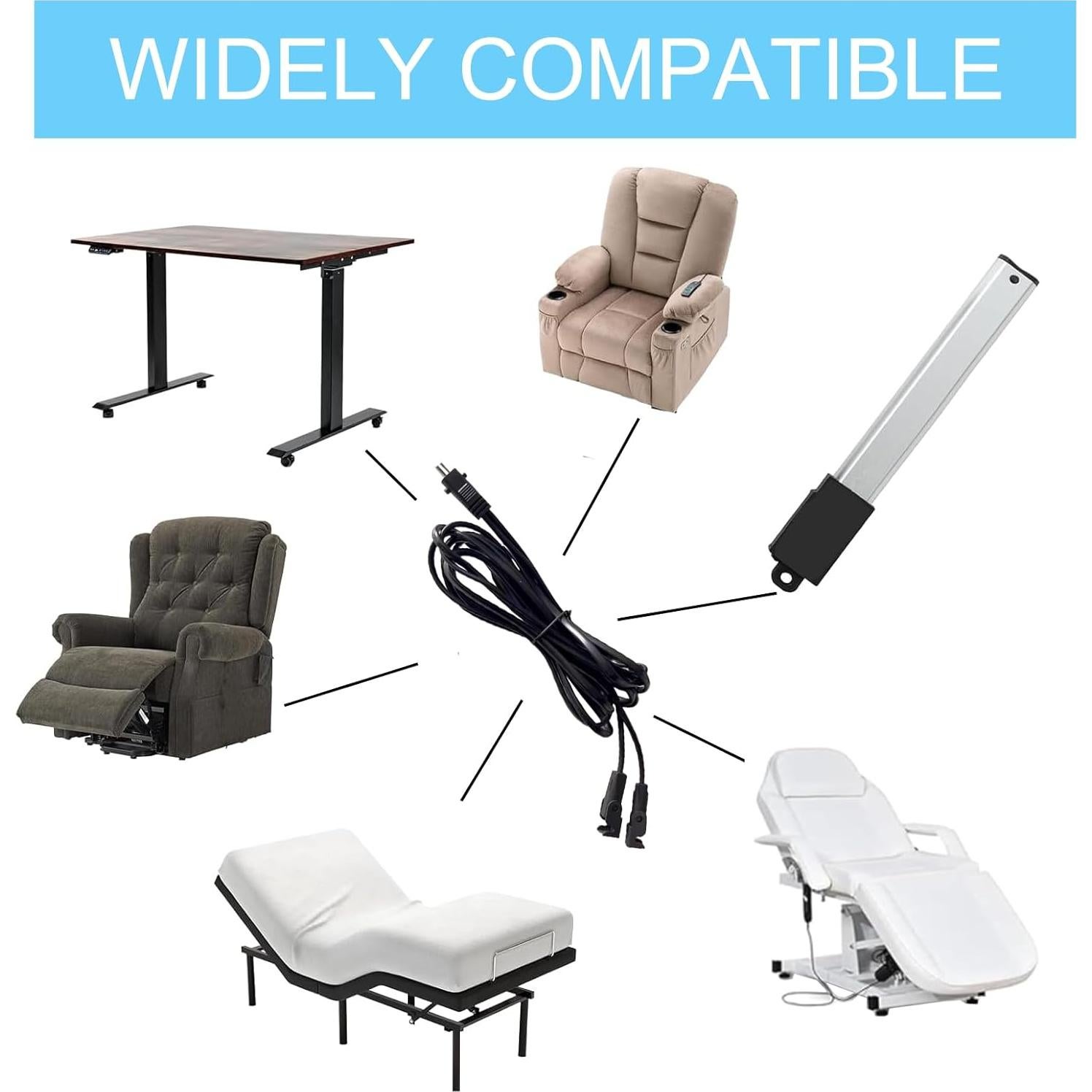 Cable Y de Poder Divisor 2 Metros GZL para Sillones Eléctricos