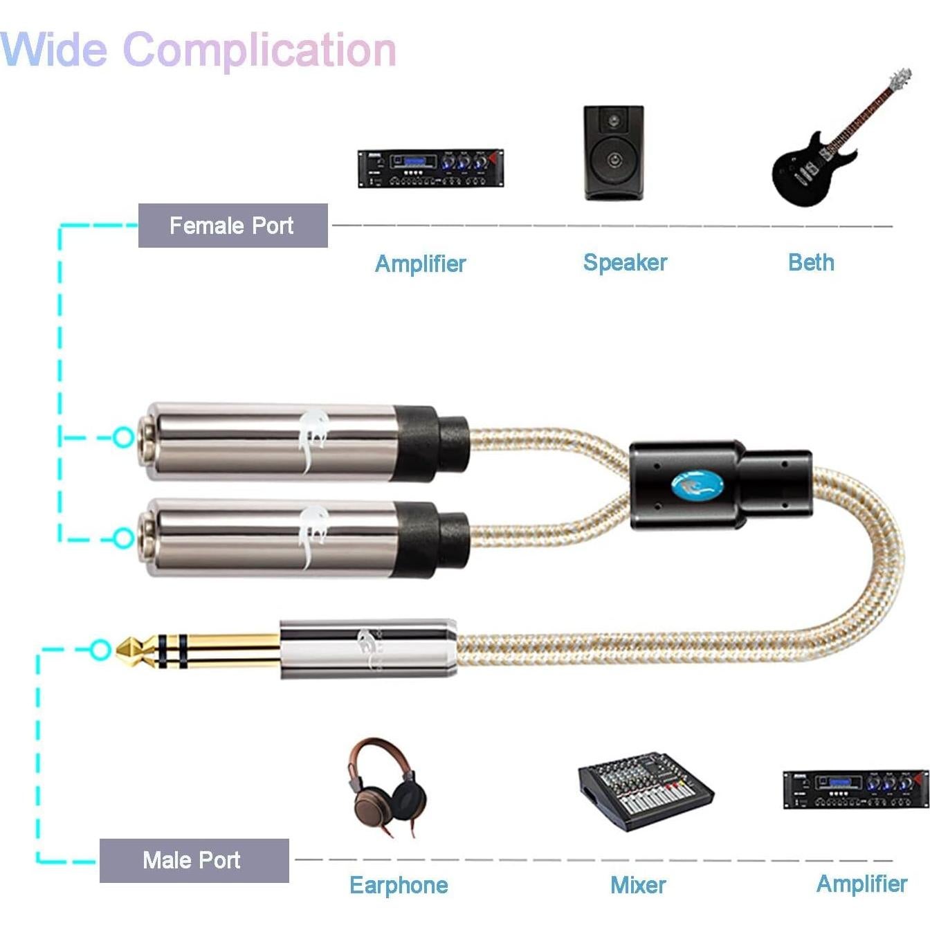 Cable Divisor Estéreo 1/4" ukiism 20cm Trenzado Dorado