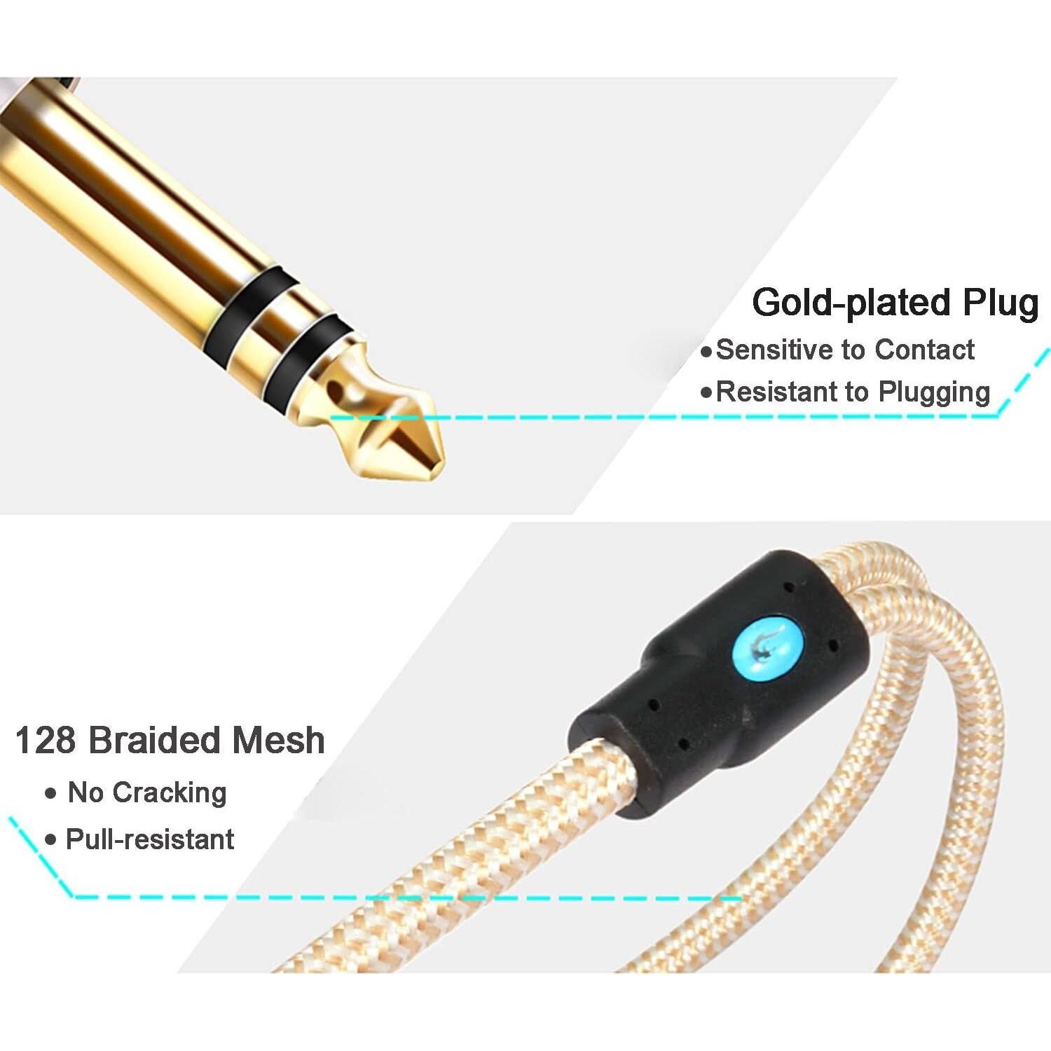 Cable Divisor Estéreo 1/4" ukiism 20cm Trenzado Dorado