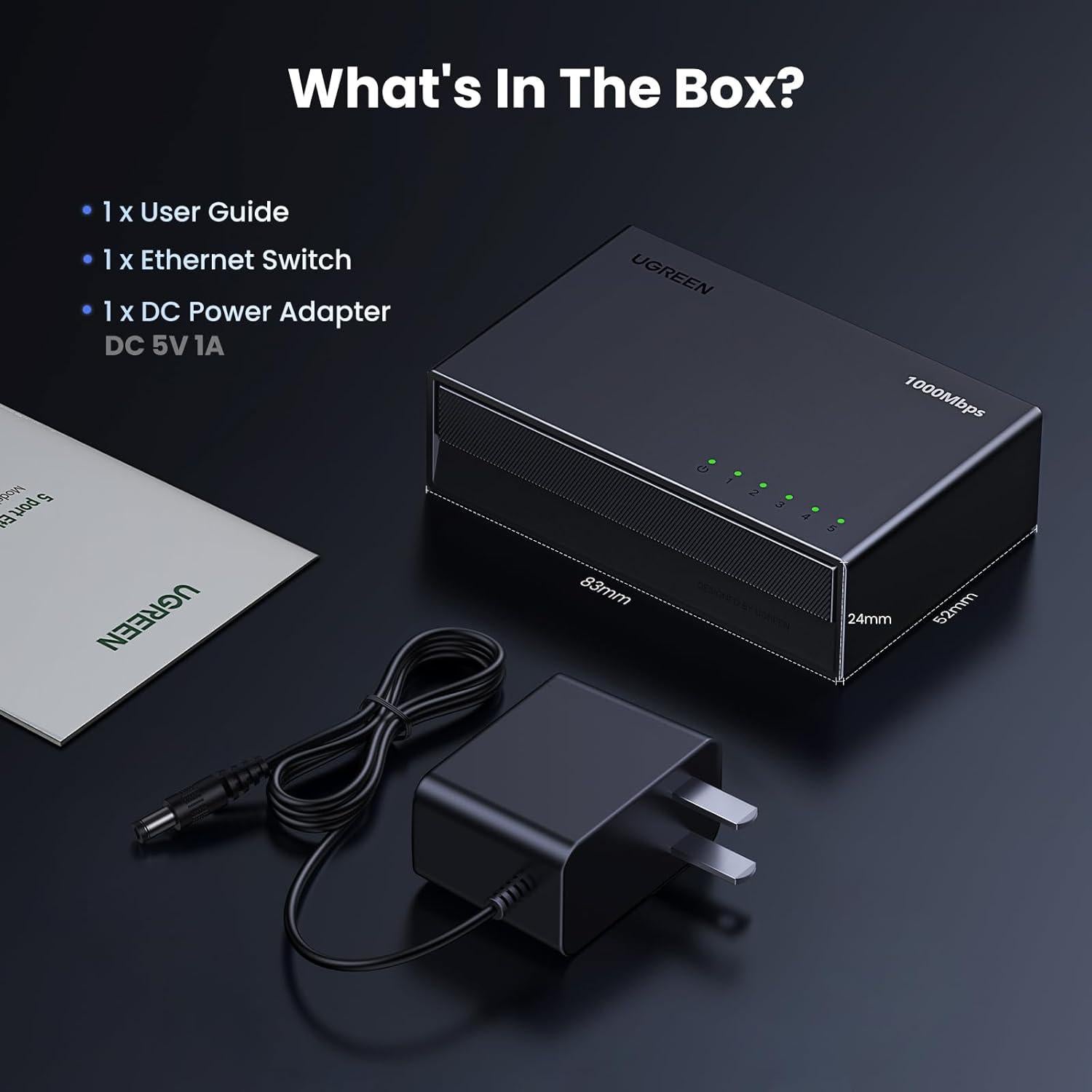 Interruptor Ethernet UGREEN 5 Puertos Gigabit RJ45 Plug & Play