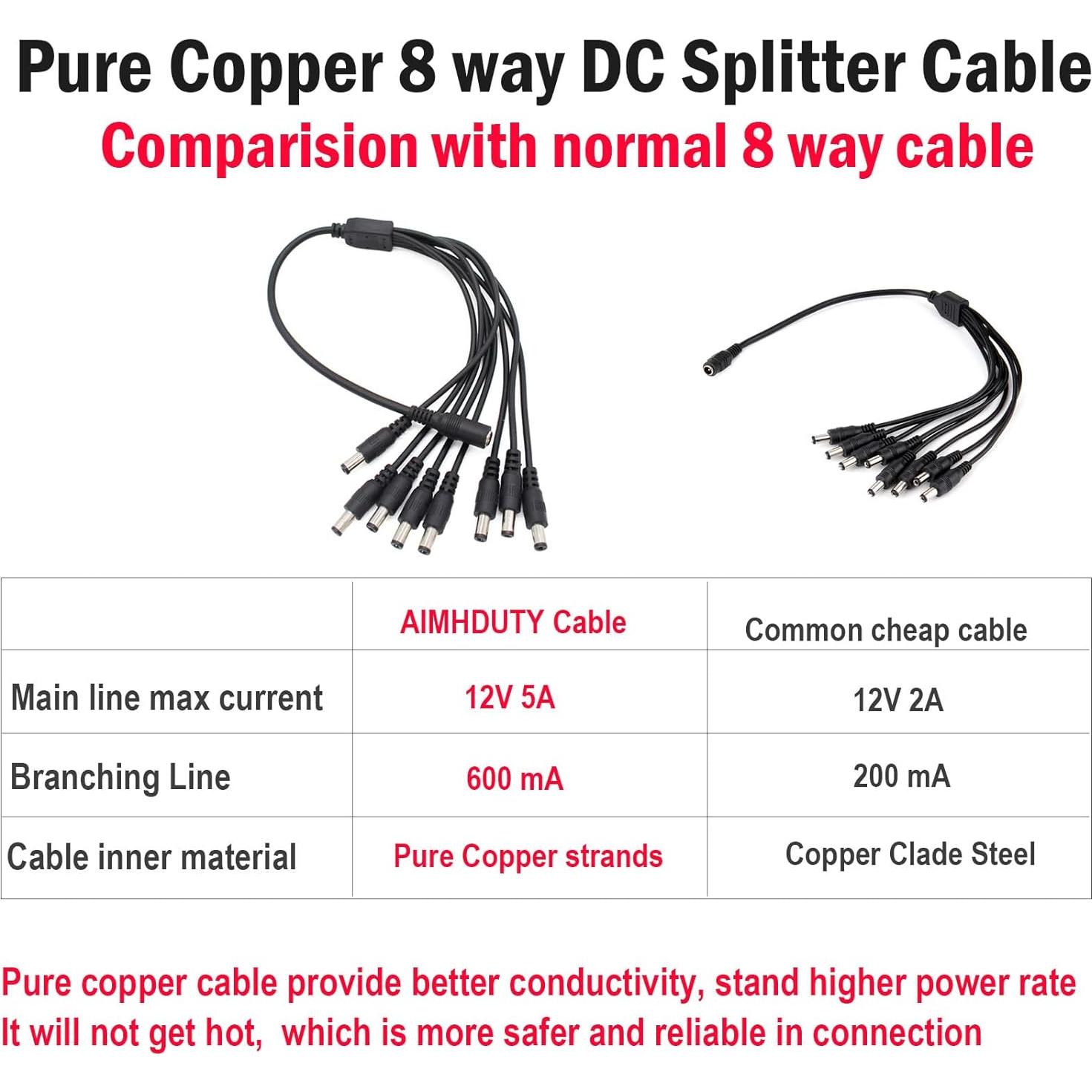 Cable Divisor DC 1 F a 8 M AIMHDUTY 5.5x2.1mm 12V 5A