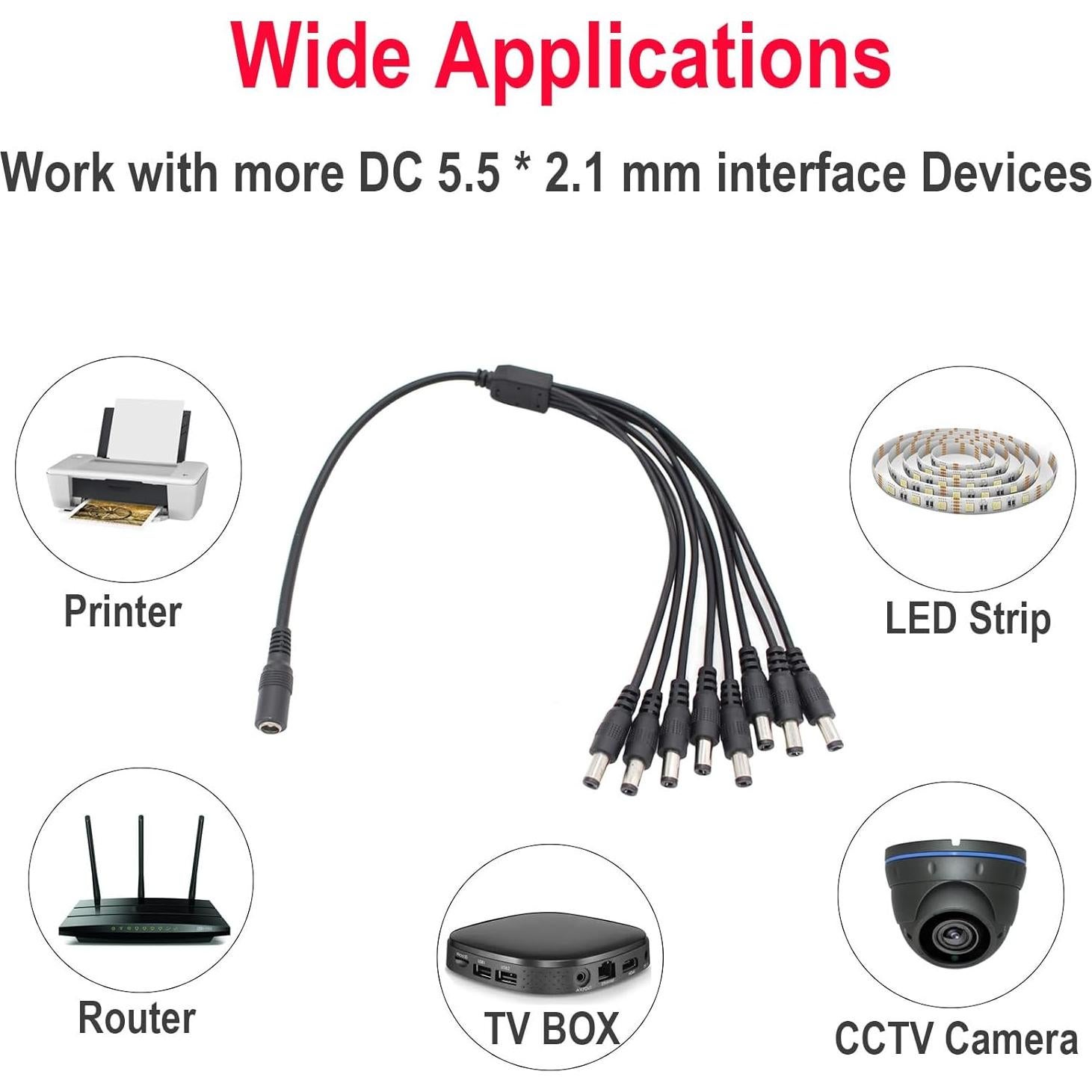 Cable Divisor DC 1 F a 8 M AIMHDUTY 5.5x2.1mm 12V 5A