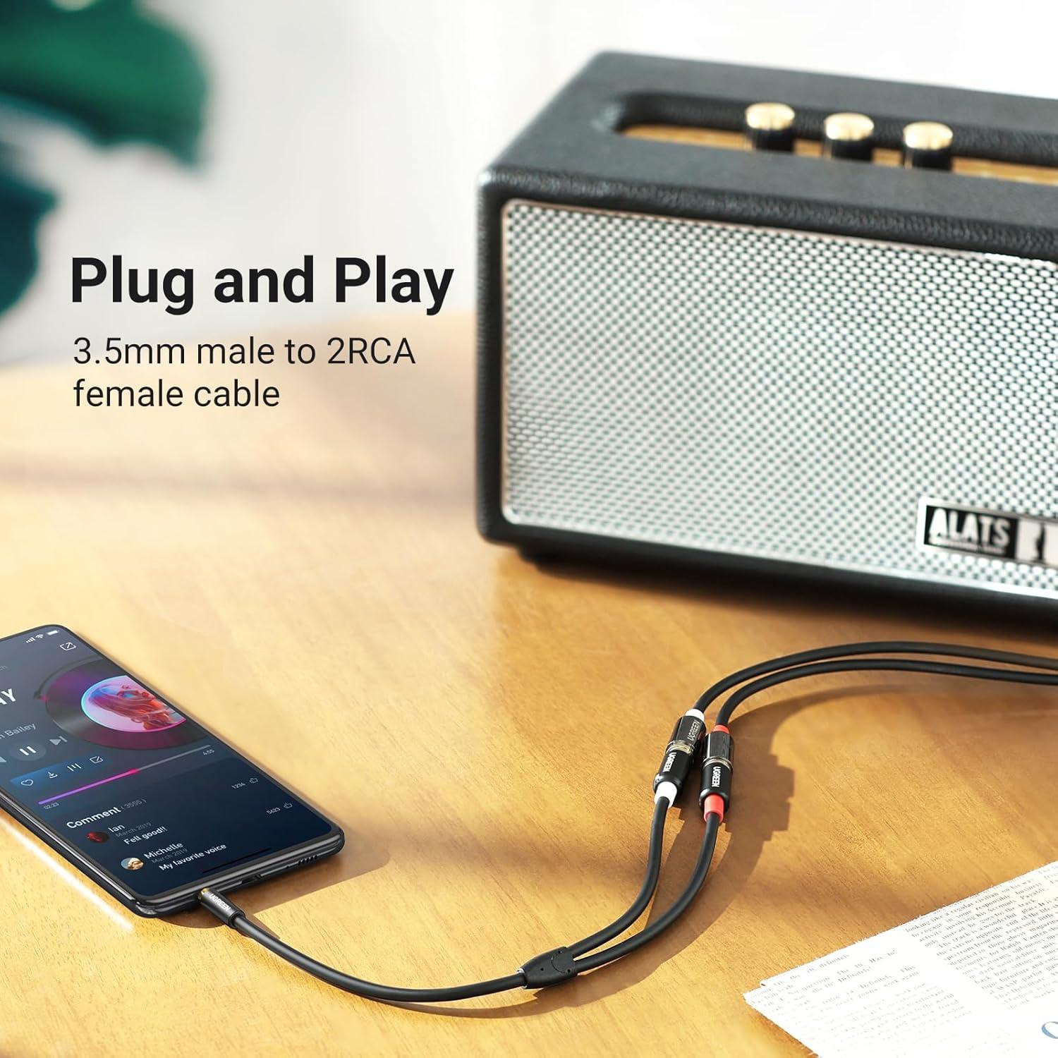 UGREEN Cable RCA a Aux 3.5mm Macho a 2RCA Hembra 0.24m