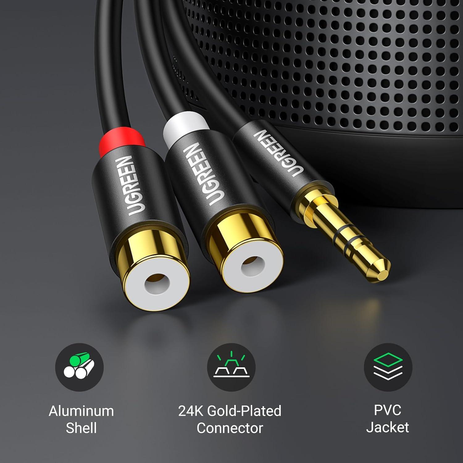 UGREEN Cable RCA a Aux 3.5mm Macho a 2RCA Hembra 0.24m