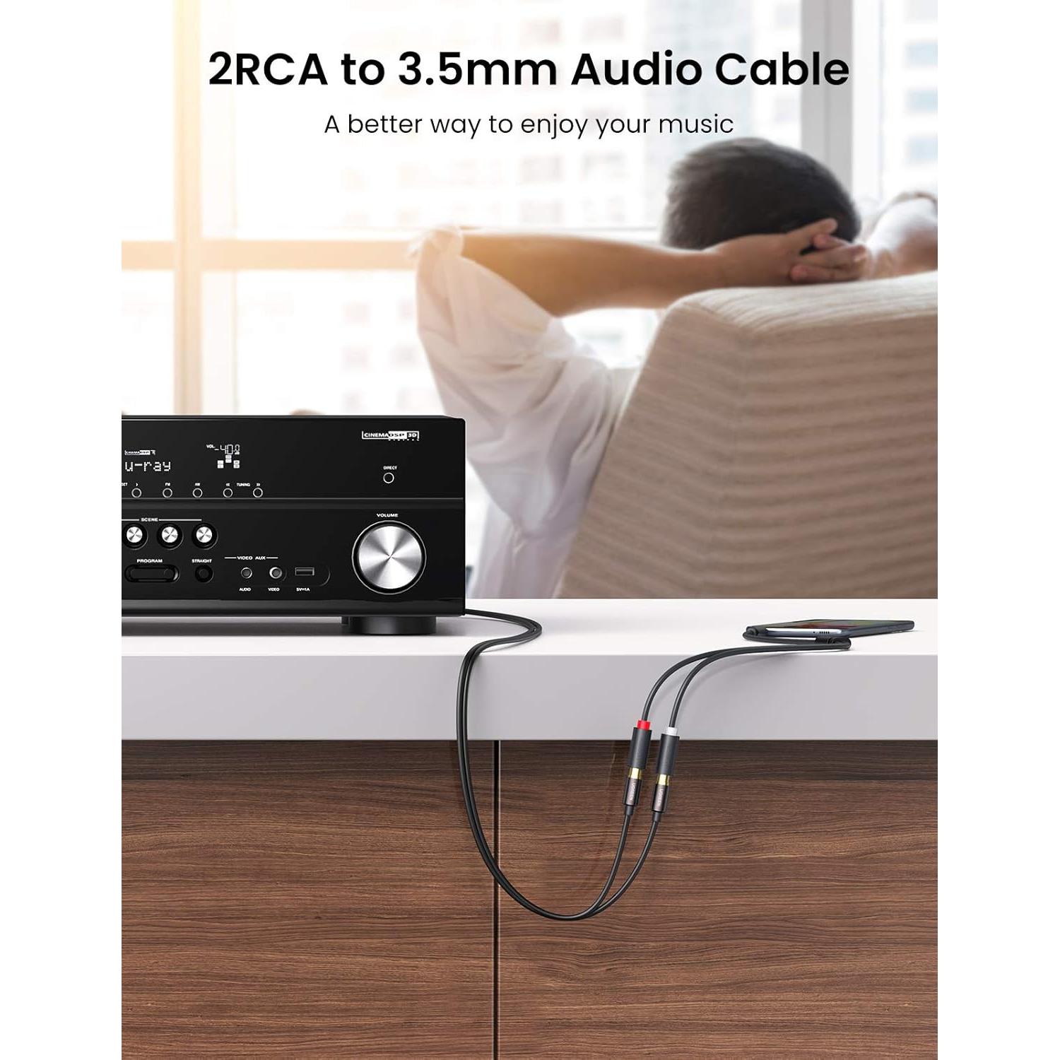 UGREEN Cable RCA a Aux 3.5mm Macho a 2RCA Hembra 0.24m