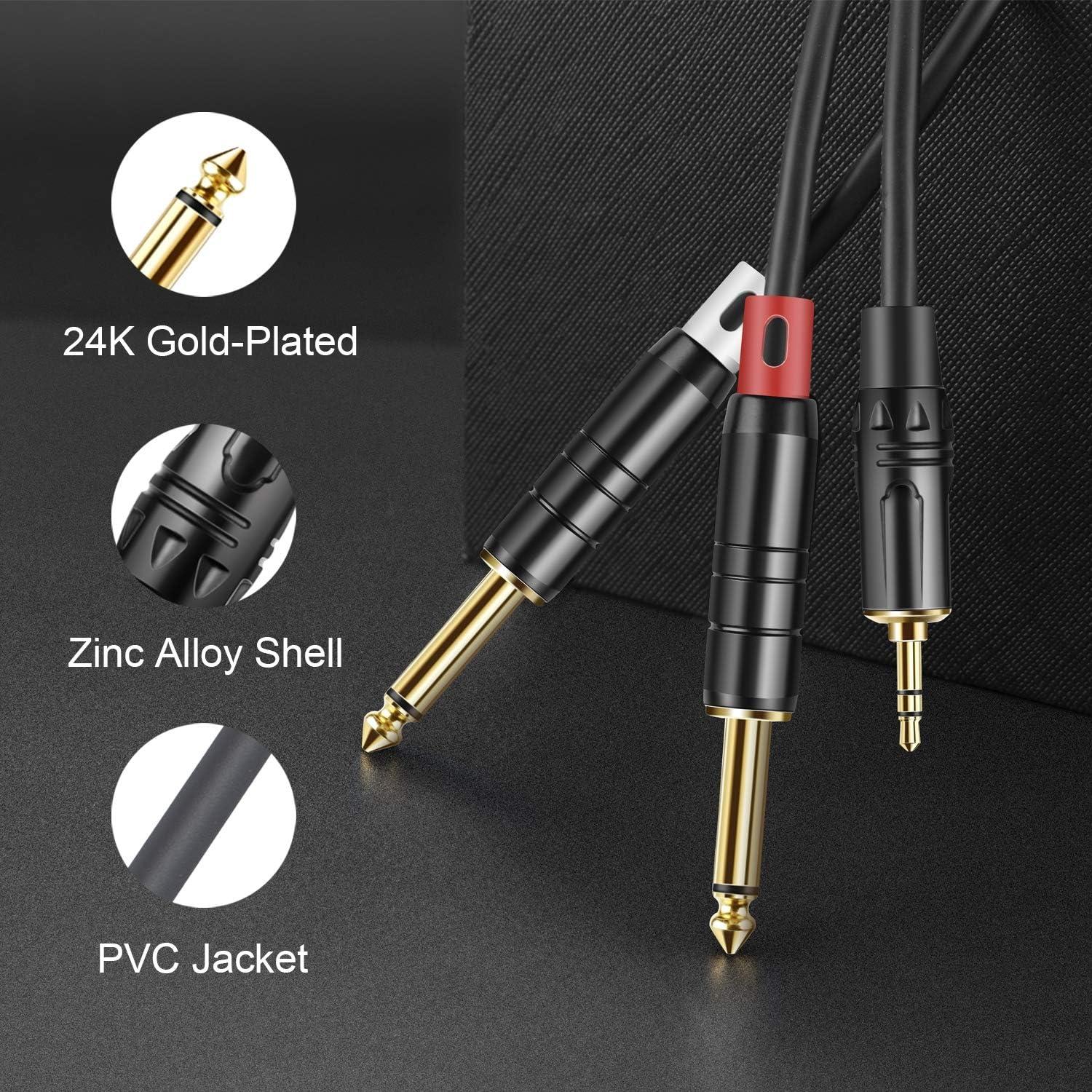 Cable AUX 3.5mm a 2 x 6.35mm CableCreation 3 Metros Negro