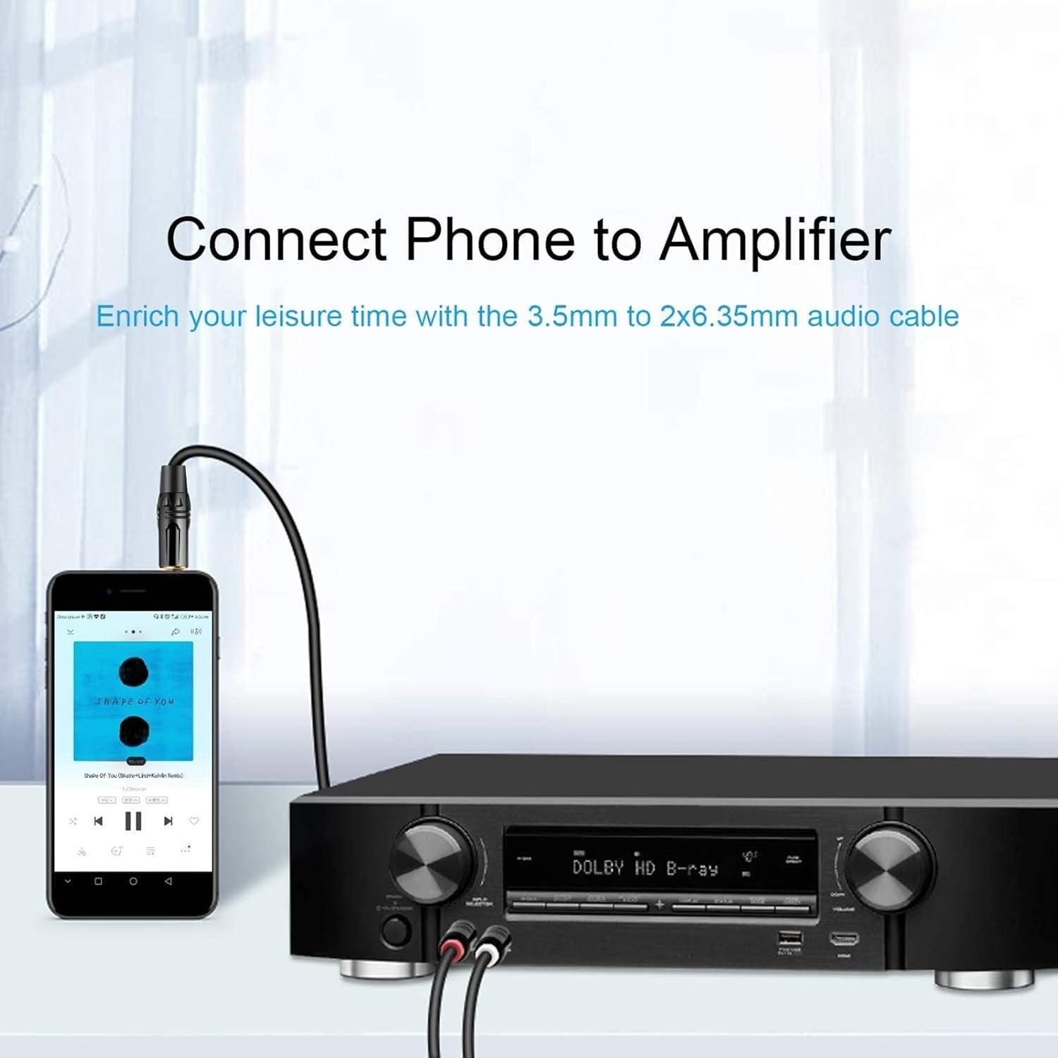 Cable AUX 3.5mm a 2 x 6.35mm CableCreation 3 Metros Negro