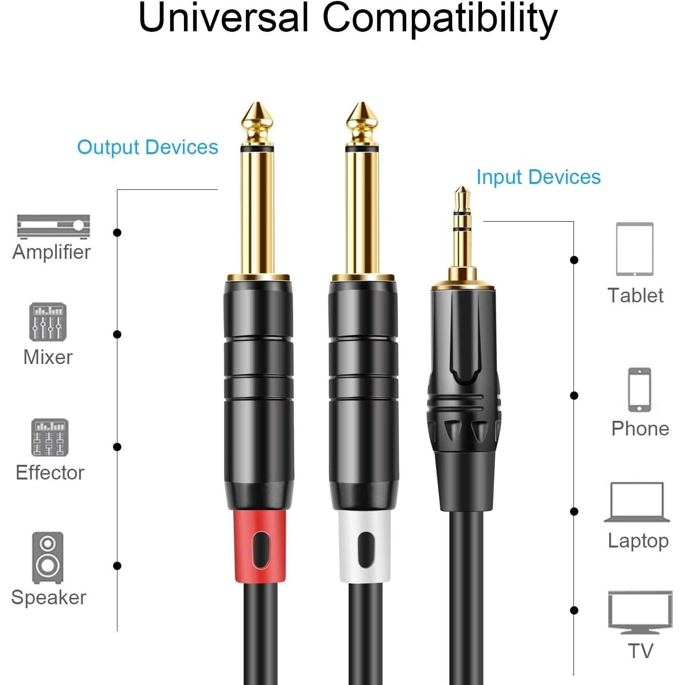 Cable AUX 3.5mm a 2 x 6.35mm CableCreation 3 Metros Negro