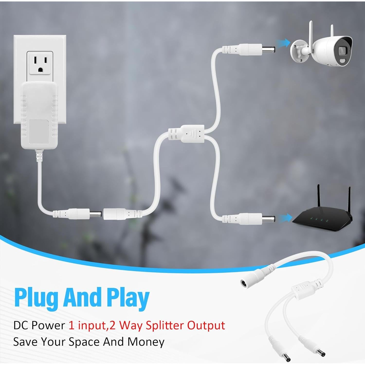 Adaptador Divisor Y 12V DC Lamroyce 1 Hembra a 2 Machos 2 Piezas