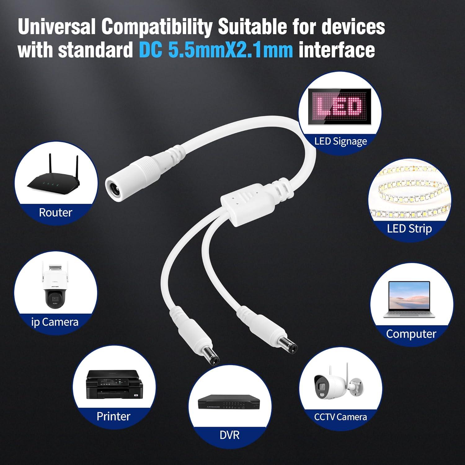 Adaptador Divisor Y 12V DC Lamroyce 1 Hembra a 2 Machos 2 Piezas