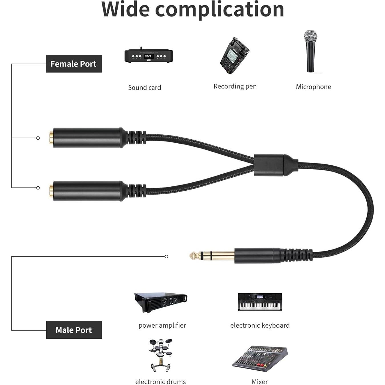 Cable Divisor Estéreo 1FT Lrbners 6.35mm Macho a Doble Hembra