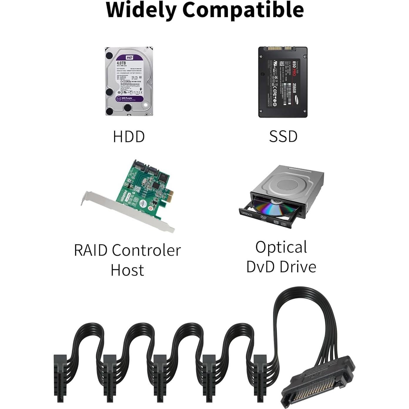 Cable Divisor de Alimentación SATA upHere 1 a 5 500mm Negro