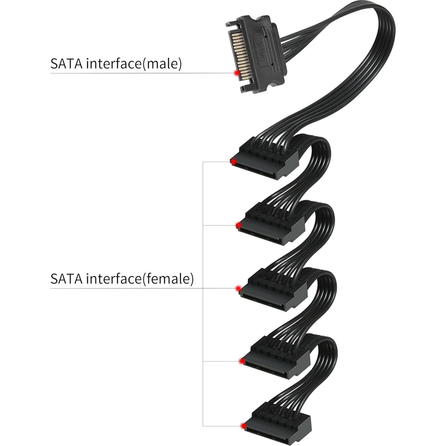 Cable Divisor de Alimentación SATA upHere 1 a 5 500mm Negro