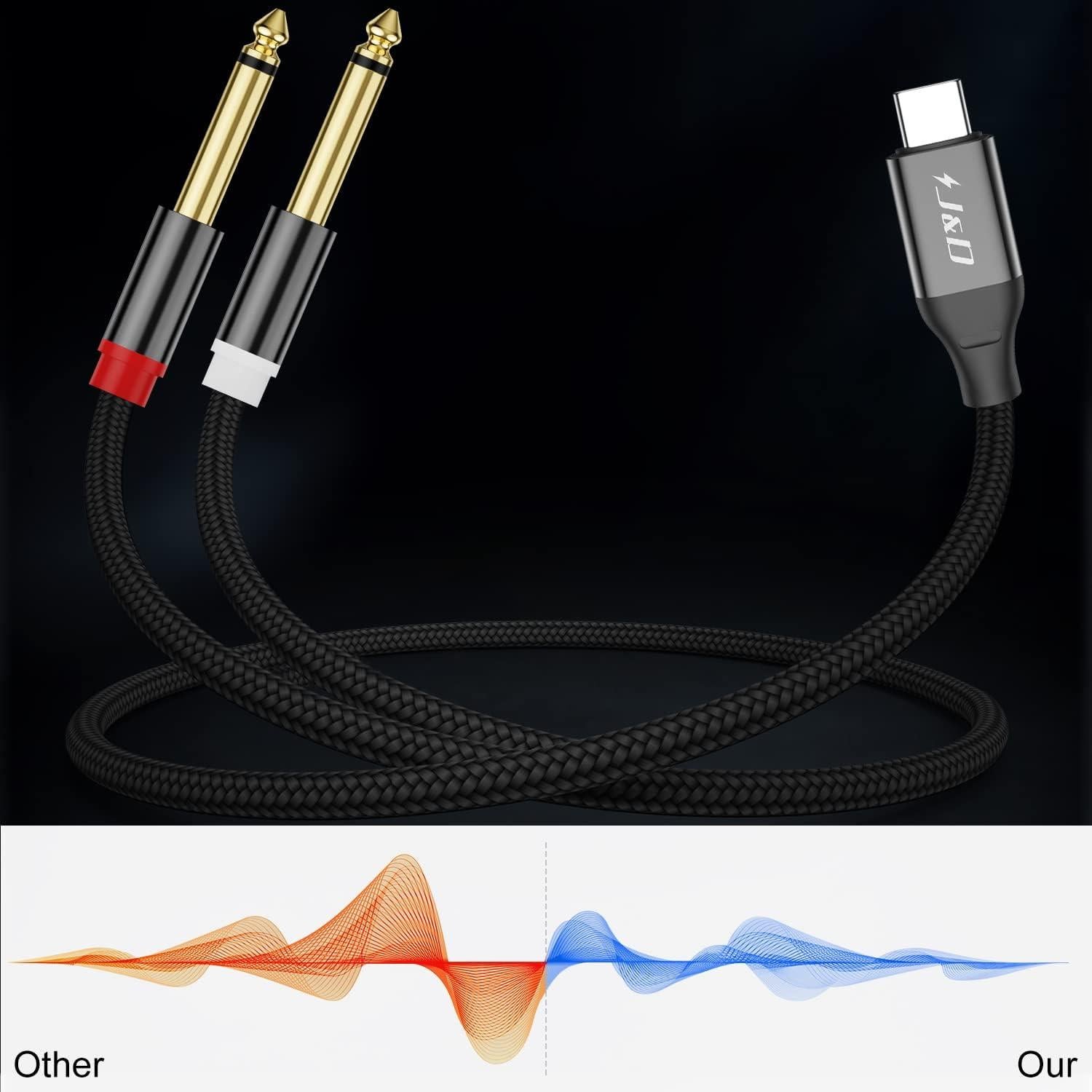 Cable de Audio J&D USB C a Doble 6.35mm 2.99m HIFI