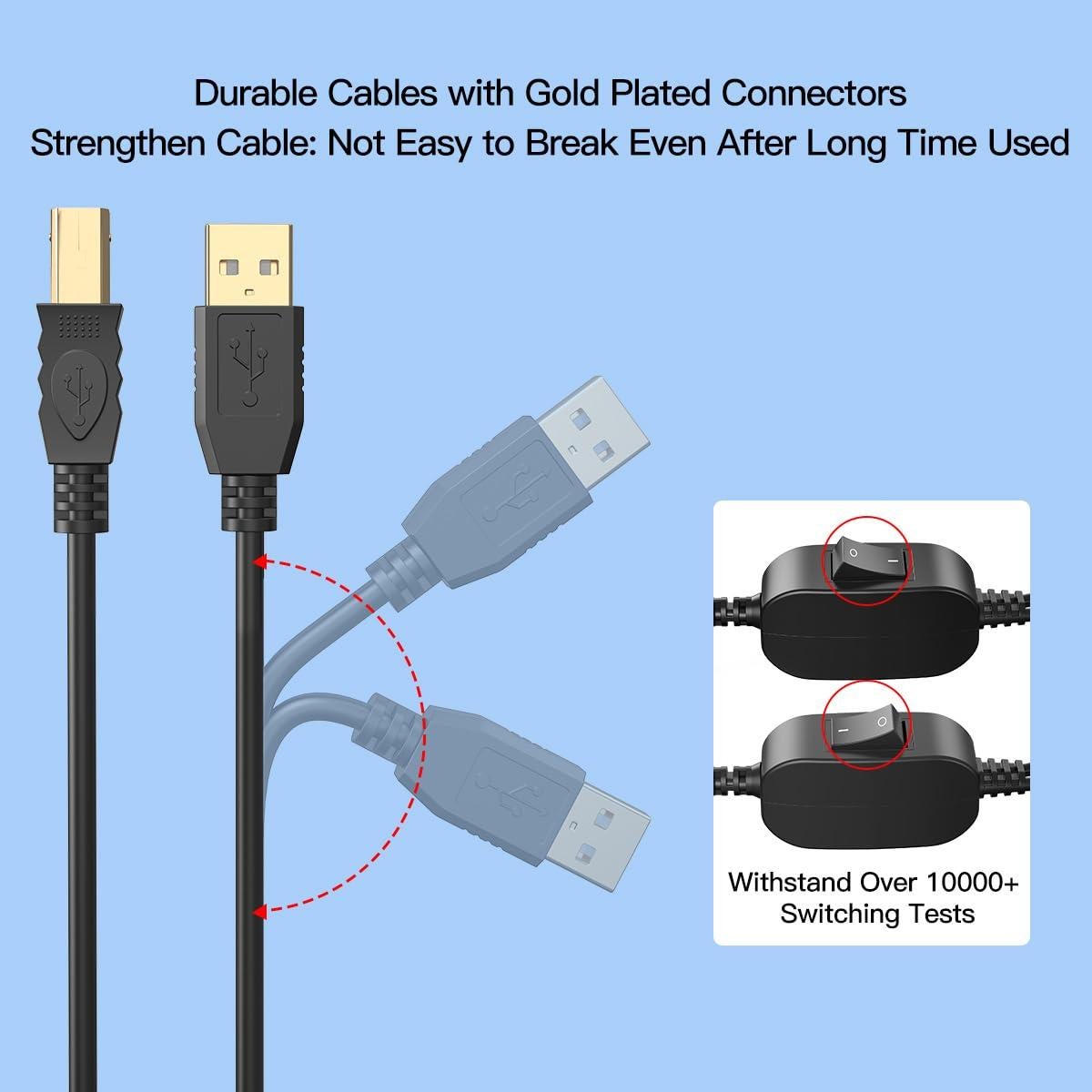 Cable de impresora USB 2 en 1 LBSC 1.5m A a B macho macho
