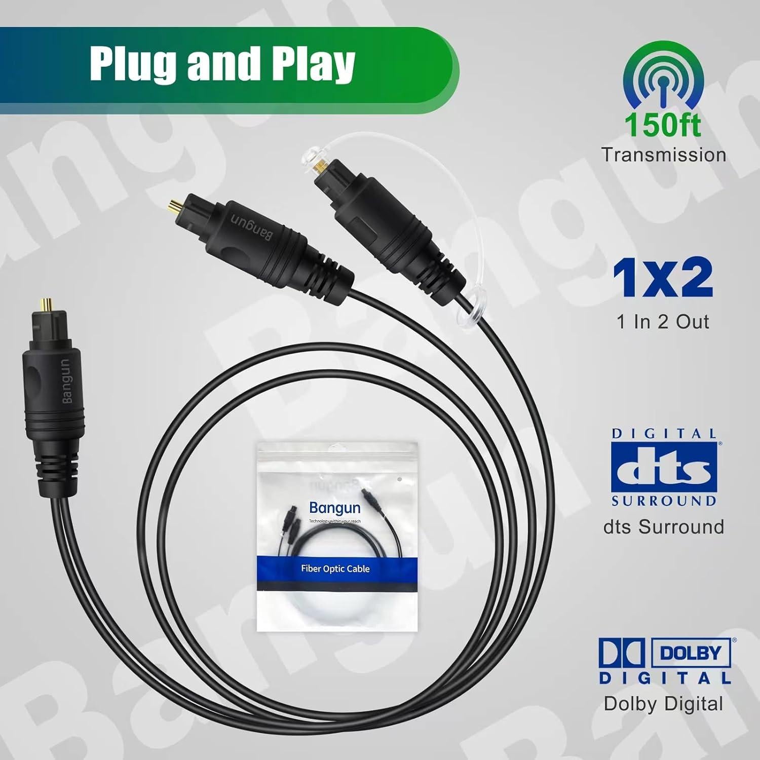 Cable Divisor de Audio Óptico Bangun 0.91m 1x2 Toslink
