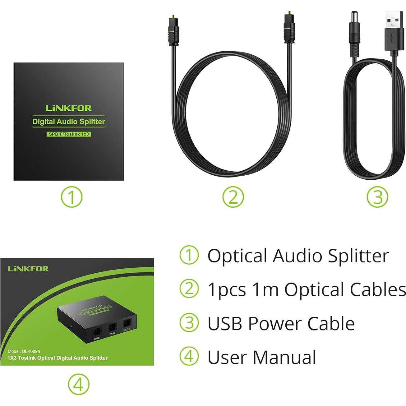 Divisor Óptico Digital 1x3 LiNKFOR SPDIF Toslink 5.1CH