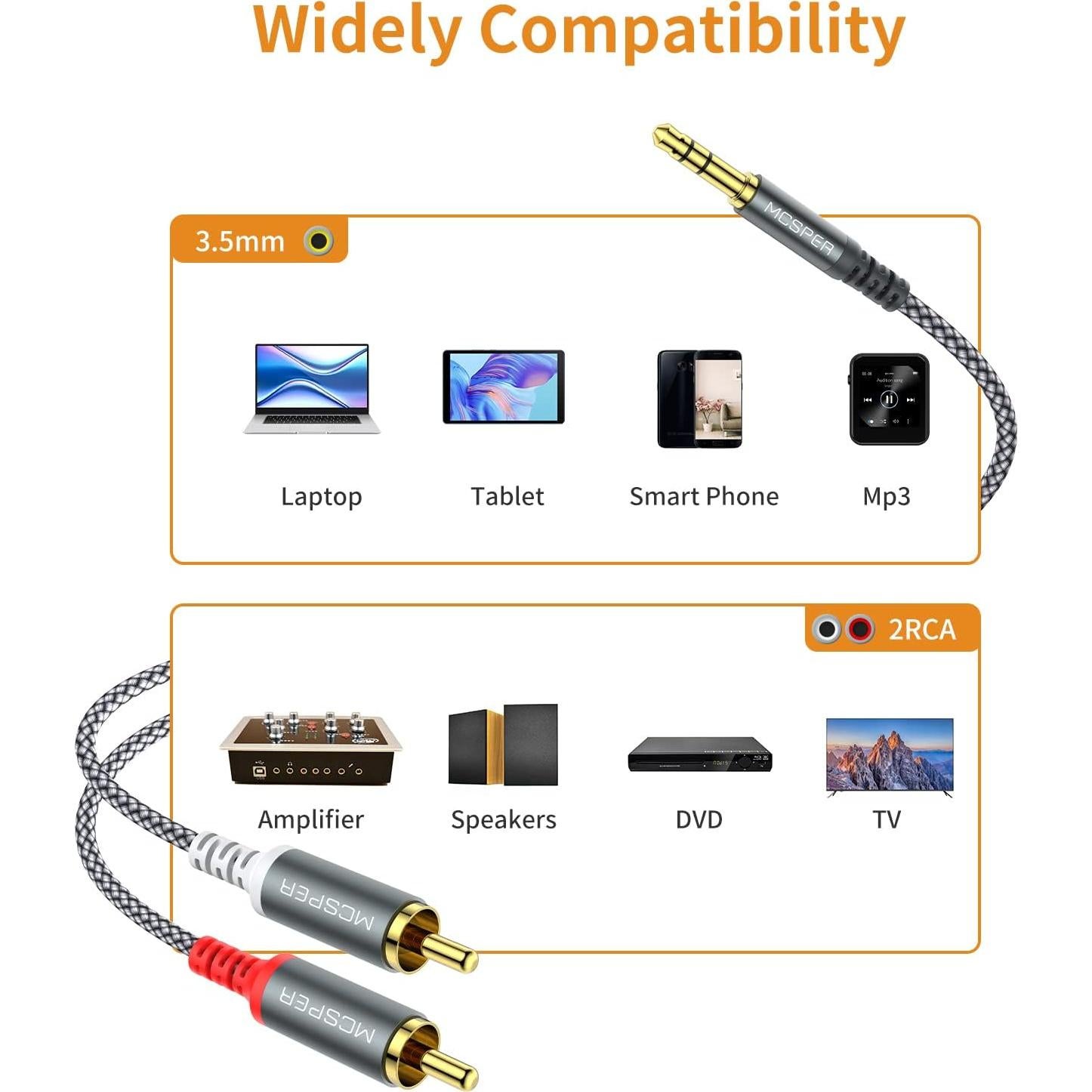 Cable de Audio Estéreo RCA a 3.5mm AUX MCSPER 2m