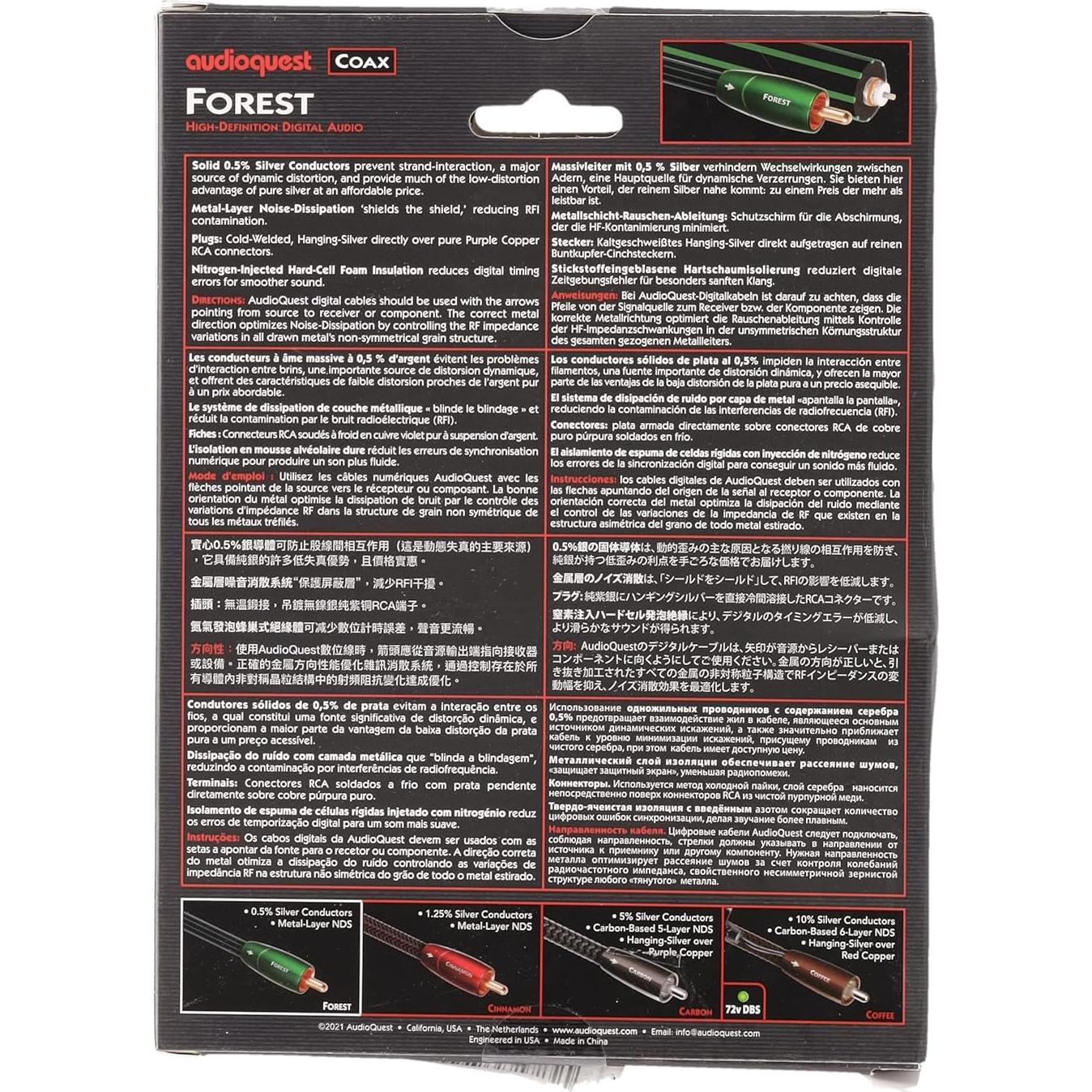 Cable Coaxial AudioQuest Forest 1.5 m con Apantallamiento
