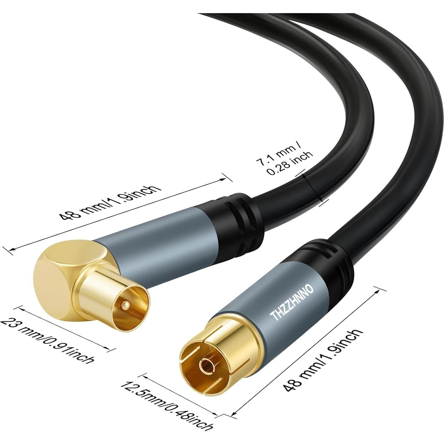 Cable Coaxial RG6 1.0M Zhongben con Conector 90 Grados HDTV