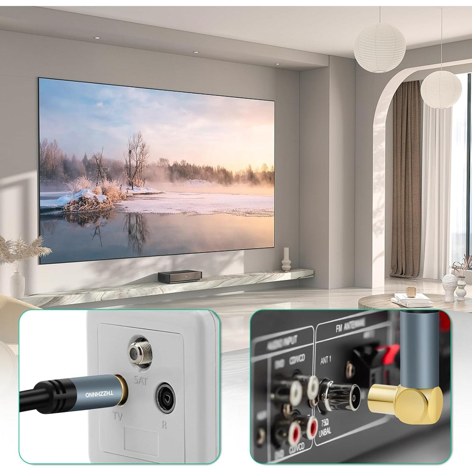 Cable Coaxial RG6 1.0M Zhongben con Conector 90 Grados HDTV