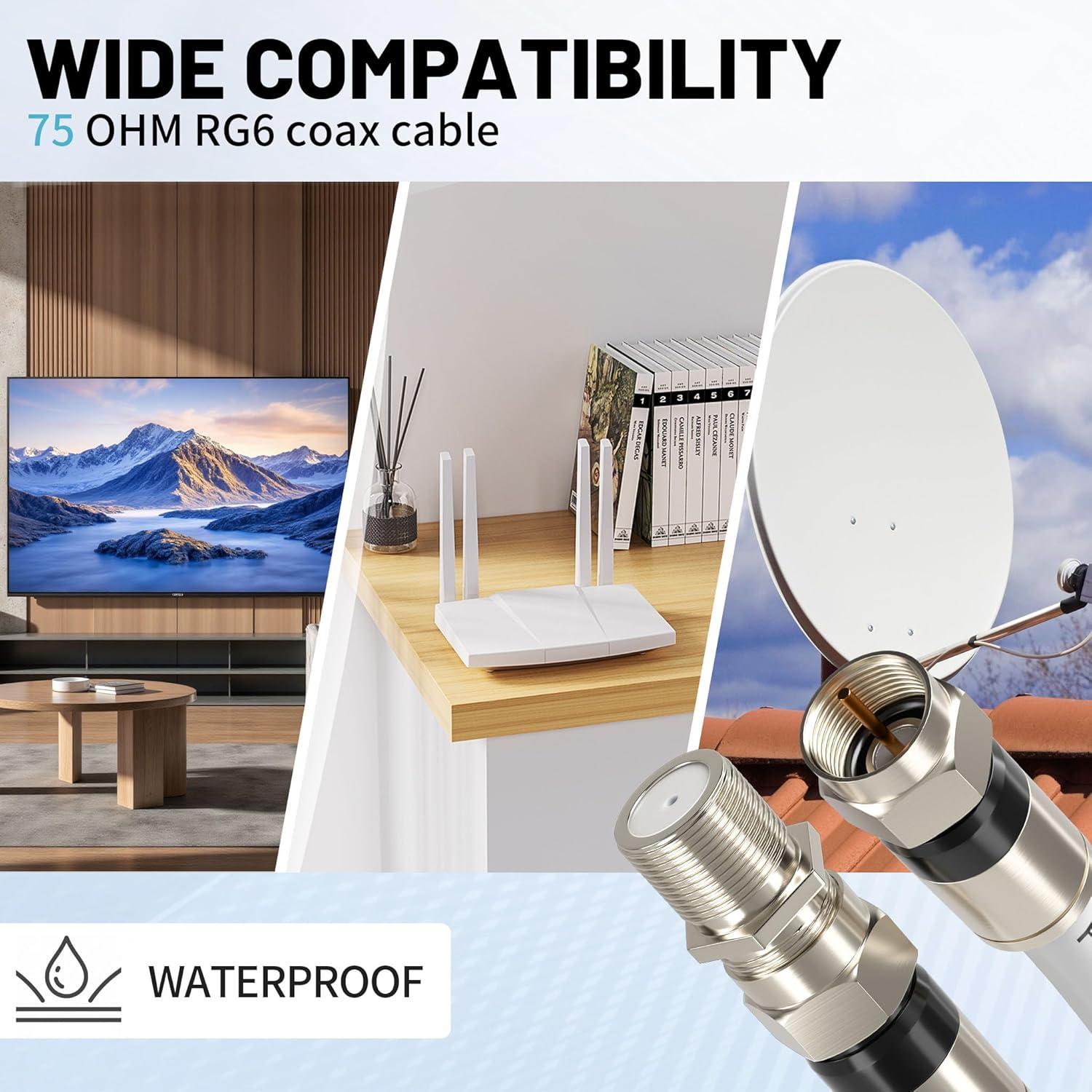 Cable Coaxial RG6 3m Blanco Energeaster para TV y Internet