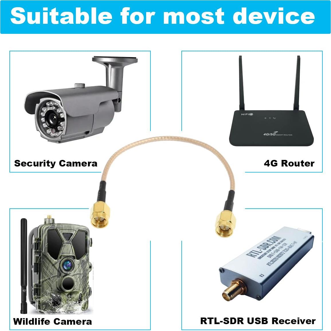 Cable Coaxial SMA Macho a SMA Macho 15 cm RG316 - Paquete de 4