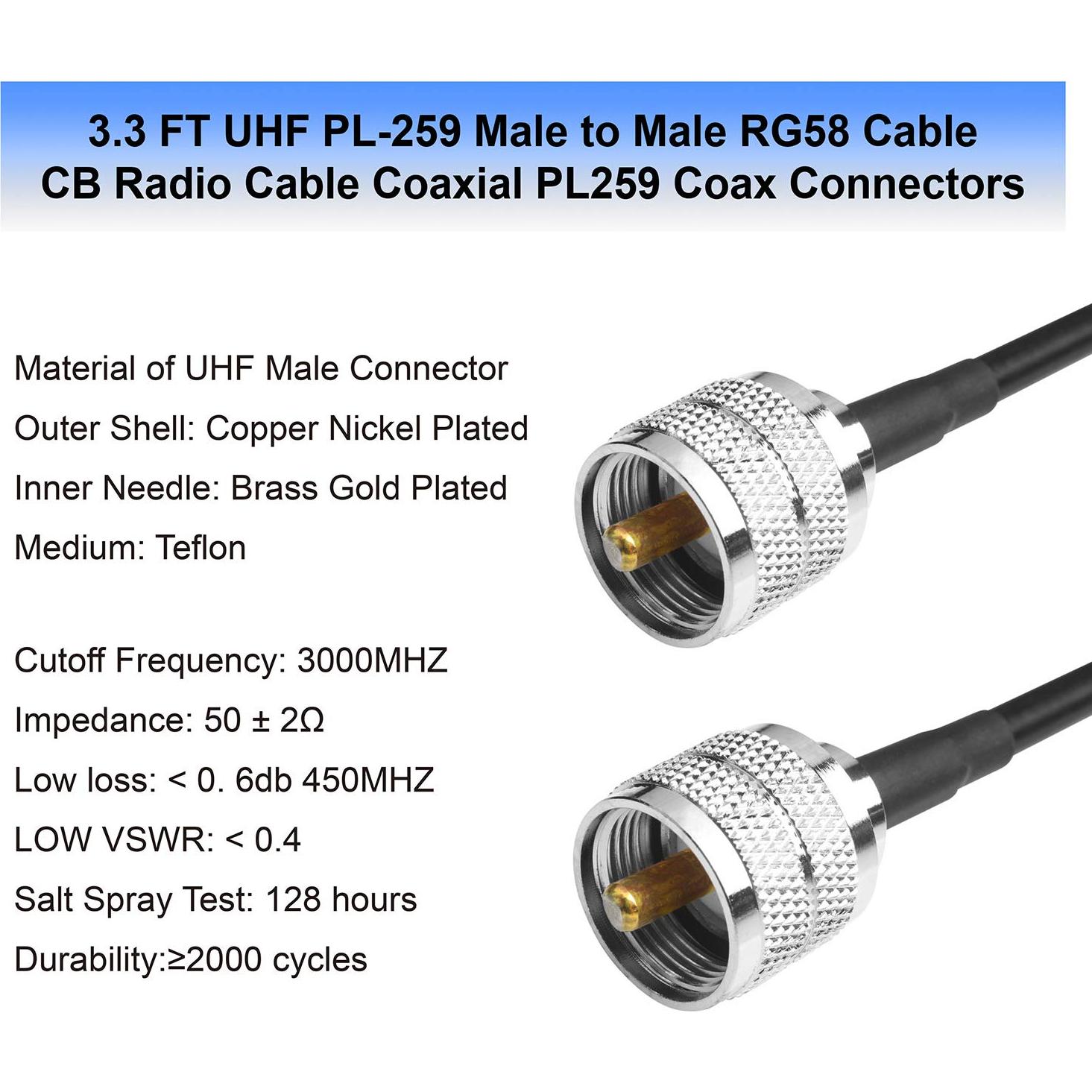 Cable Coaxial RG58 1M PL-259 Macho a Macho 50 Ohm