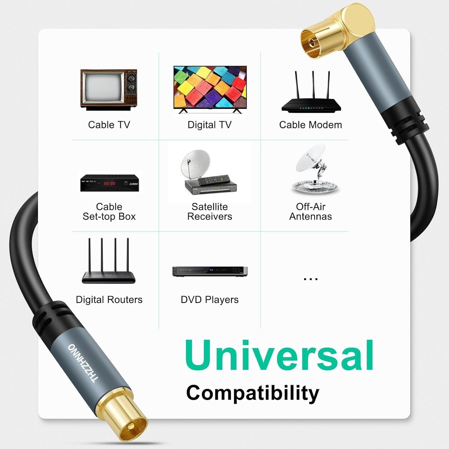 Cable coaxial 7.62 m RG6 Zhongben con conector 90° a recto