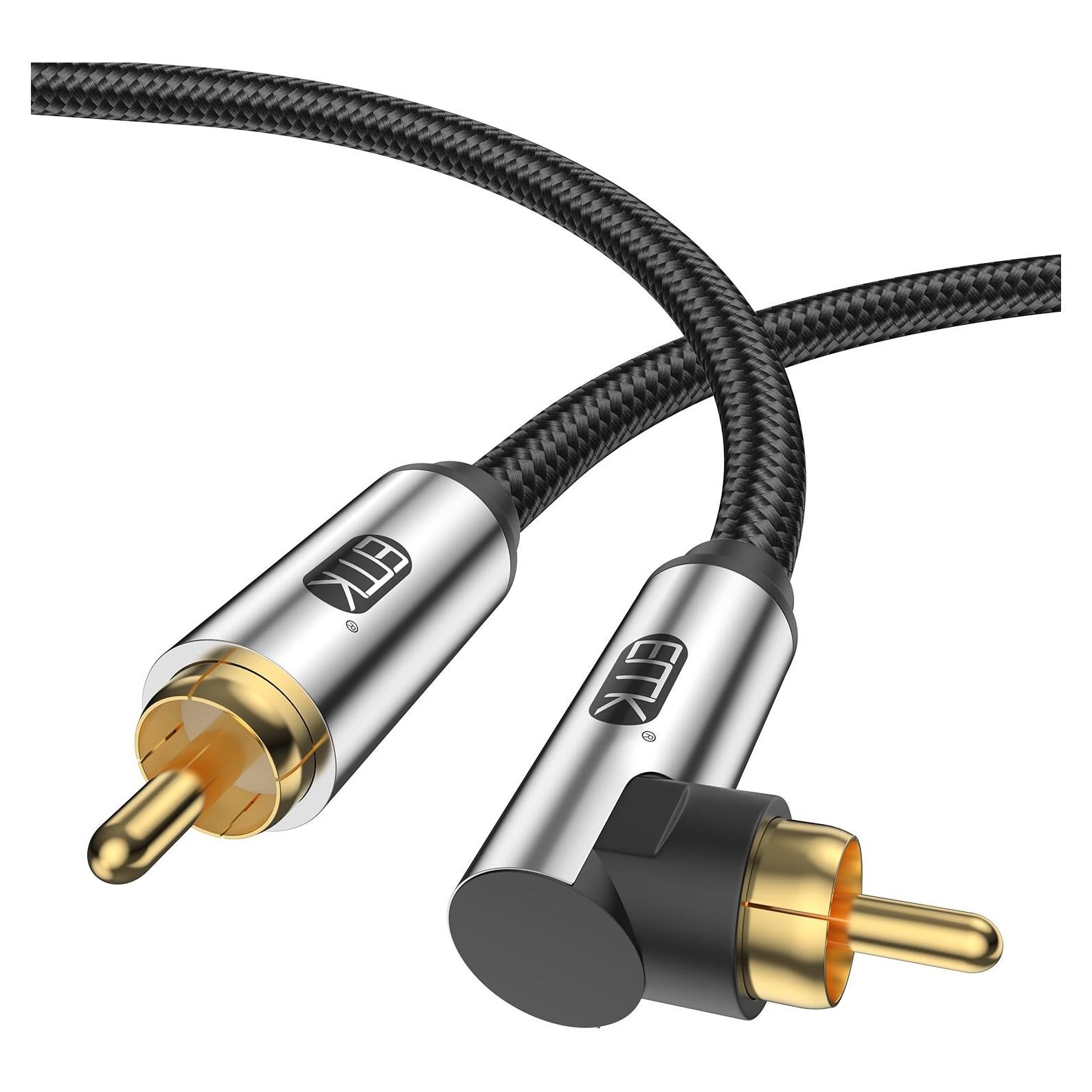 Cable de Subwoofer EMK RCA Macho a Macho 0.5M 90 Grados