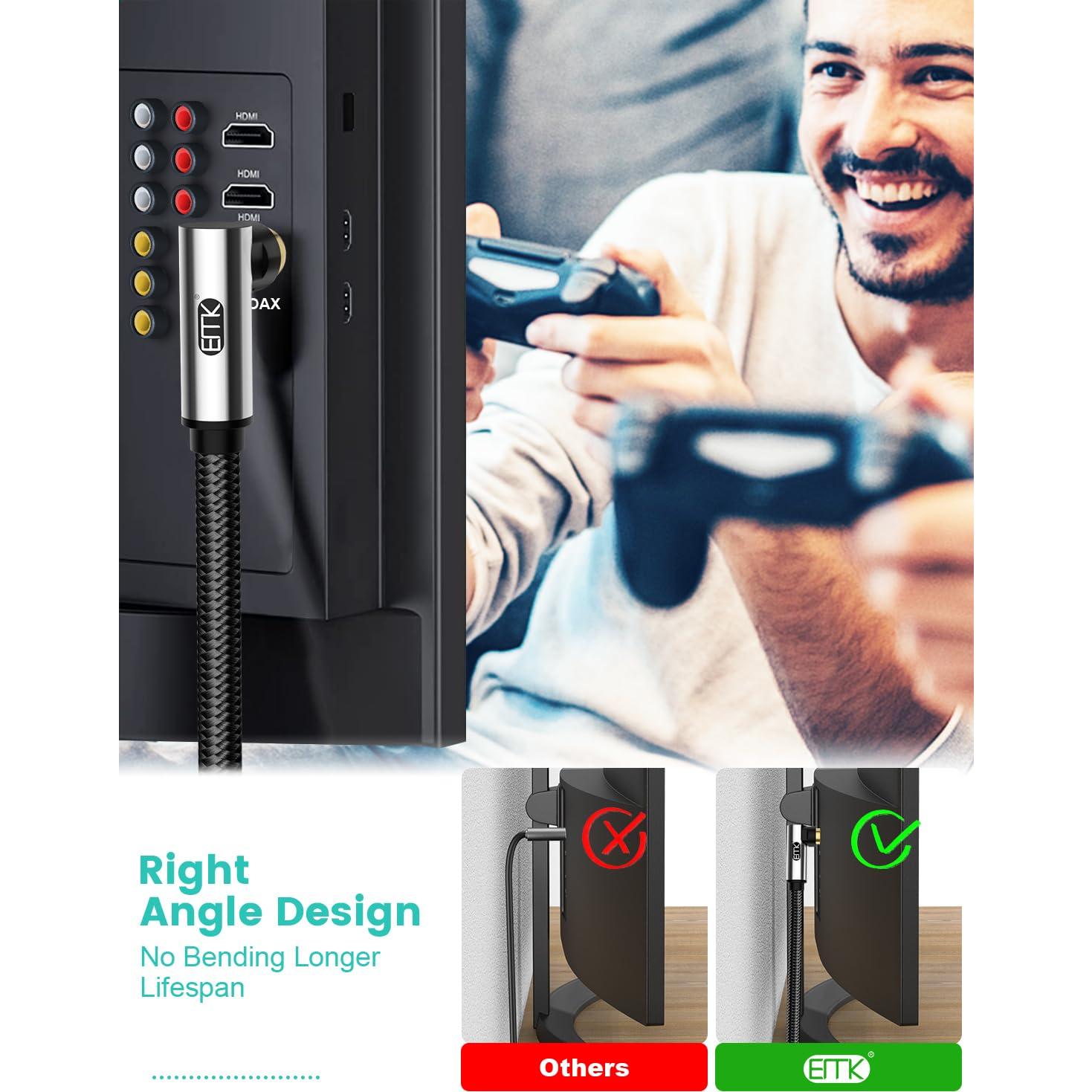 Cable de Subwoofer EMK RCA Macho a Macho 0.5M 90 Grados