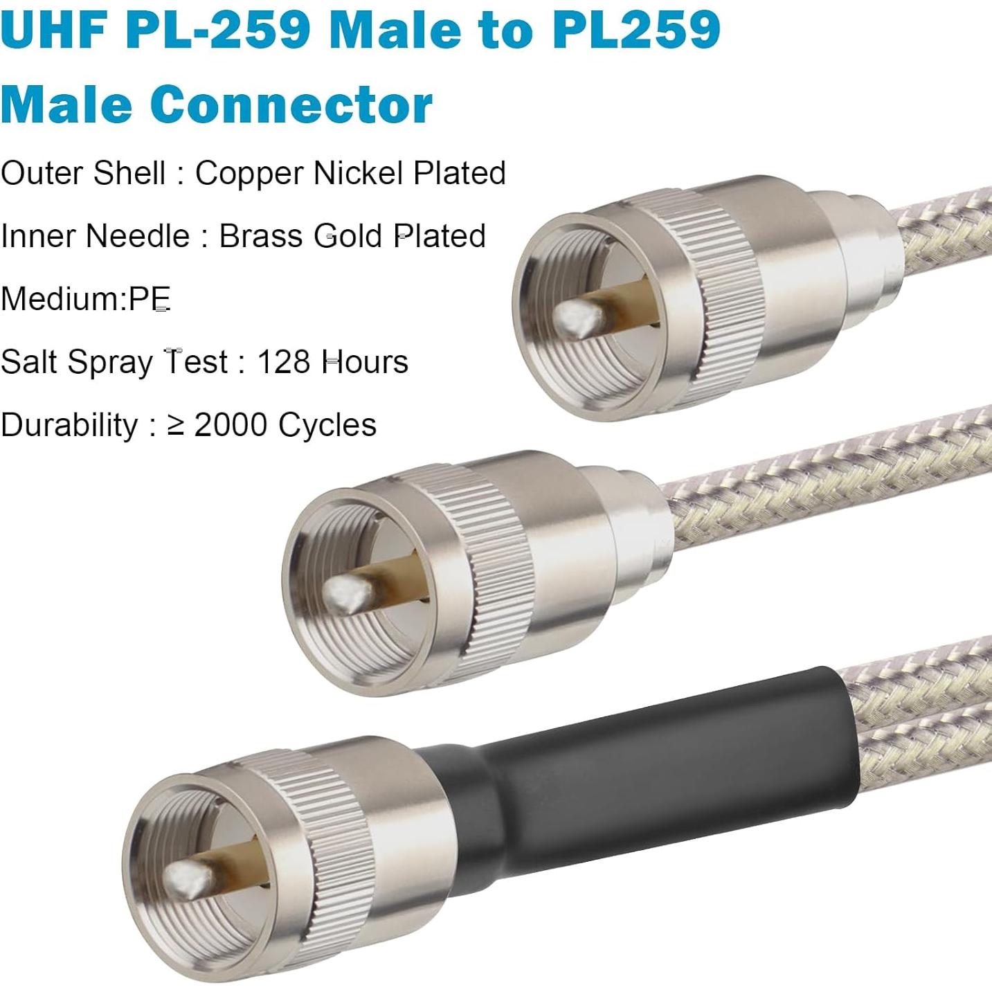 Cable Coaxial Doble CB 5.49m RG8X con 3 Conectores PL-259