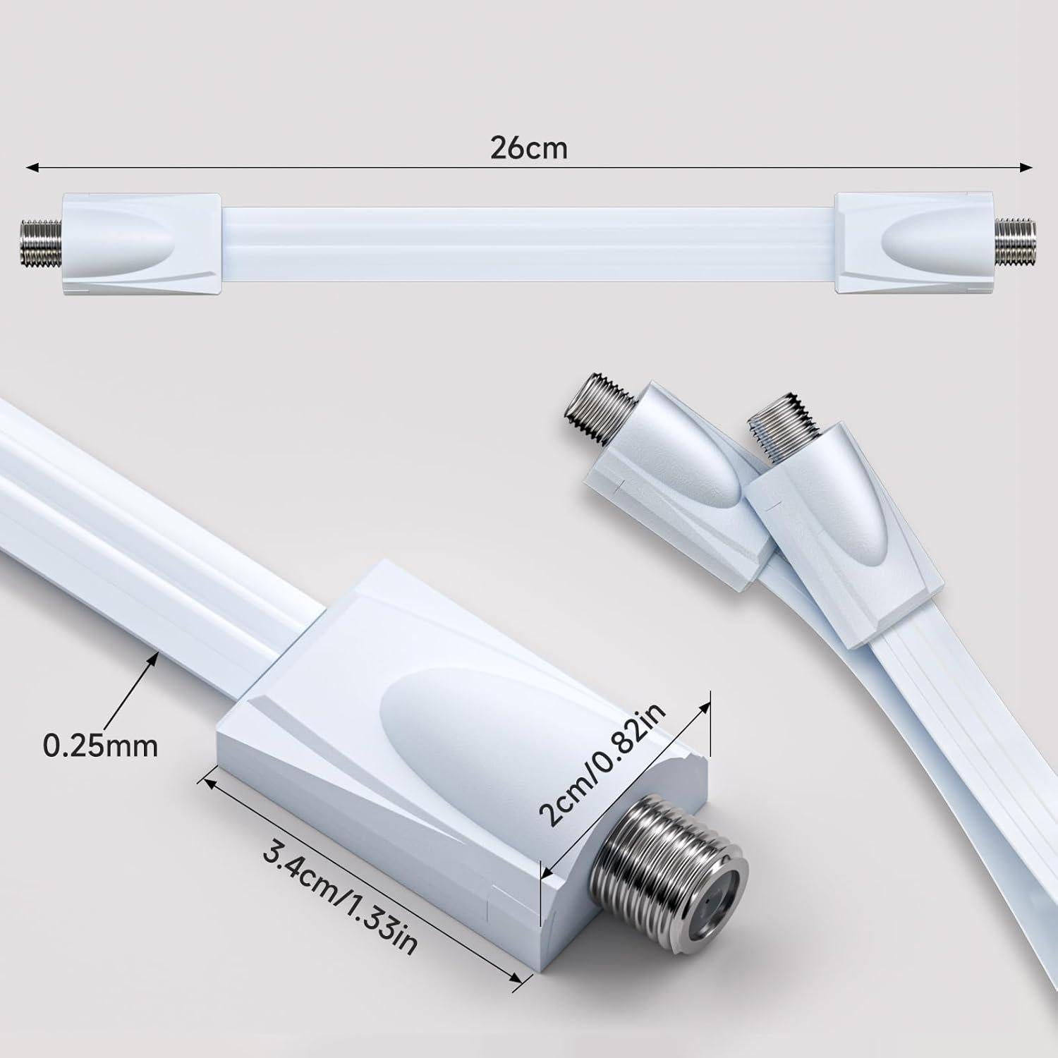 Cable Coaxial Ultra Plano Goupchn RG6 Hembrado 26cm Blanco